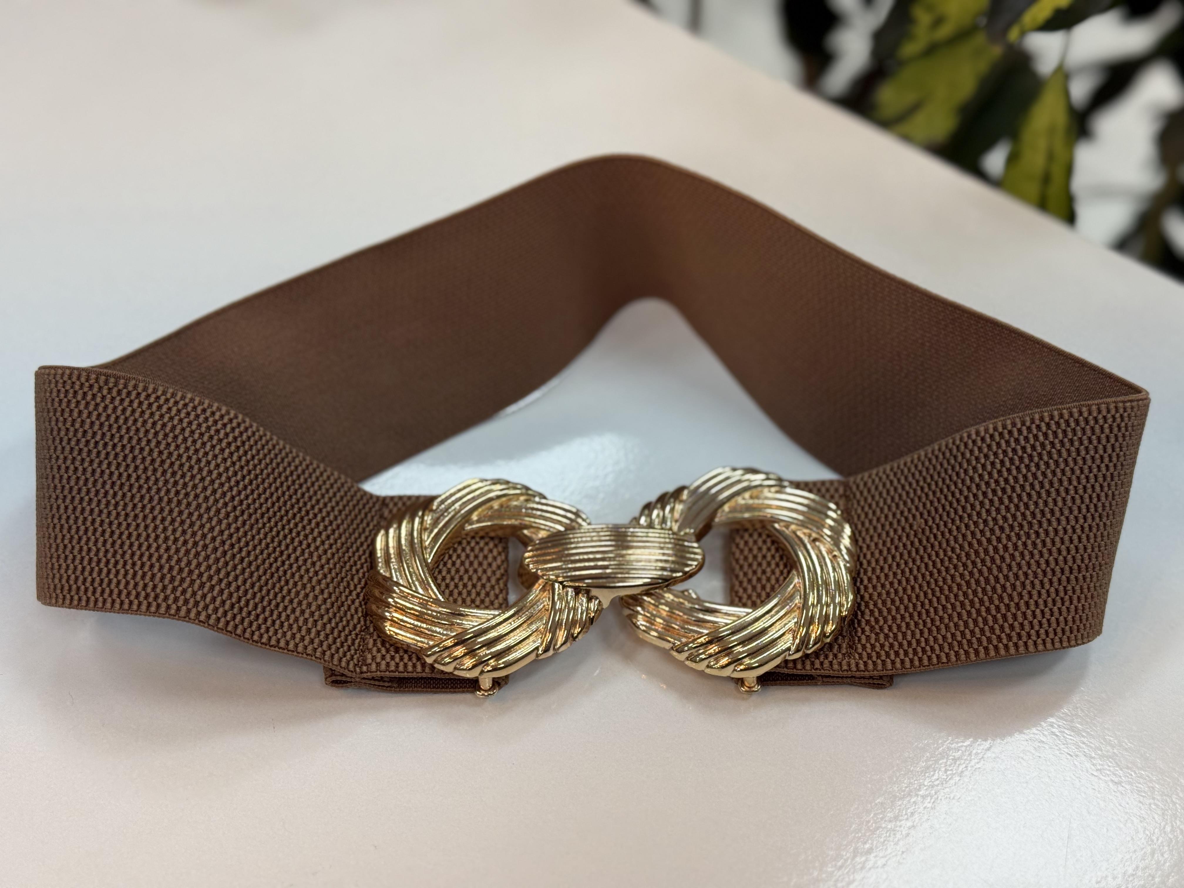 Burgu Tokalı Elbise Kemeri  Kahve Gold