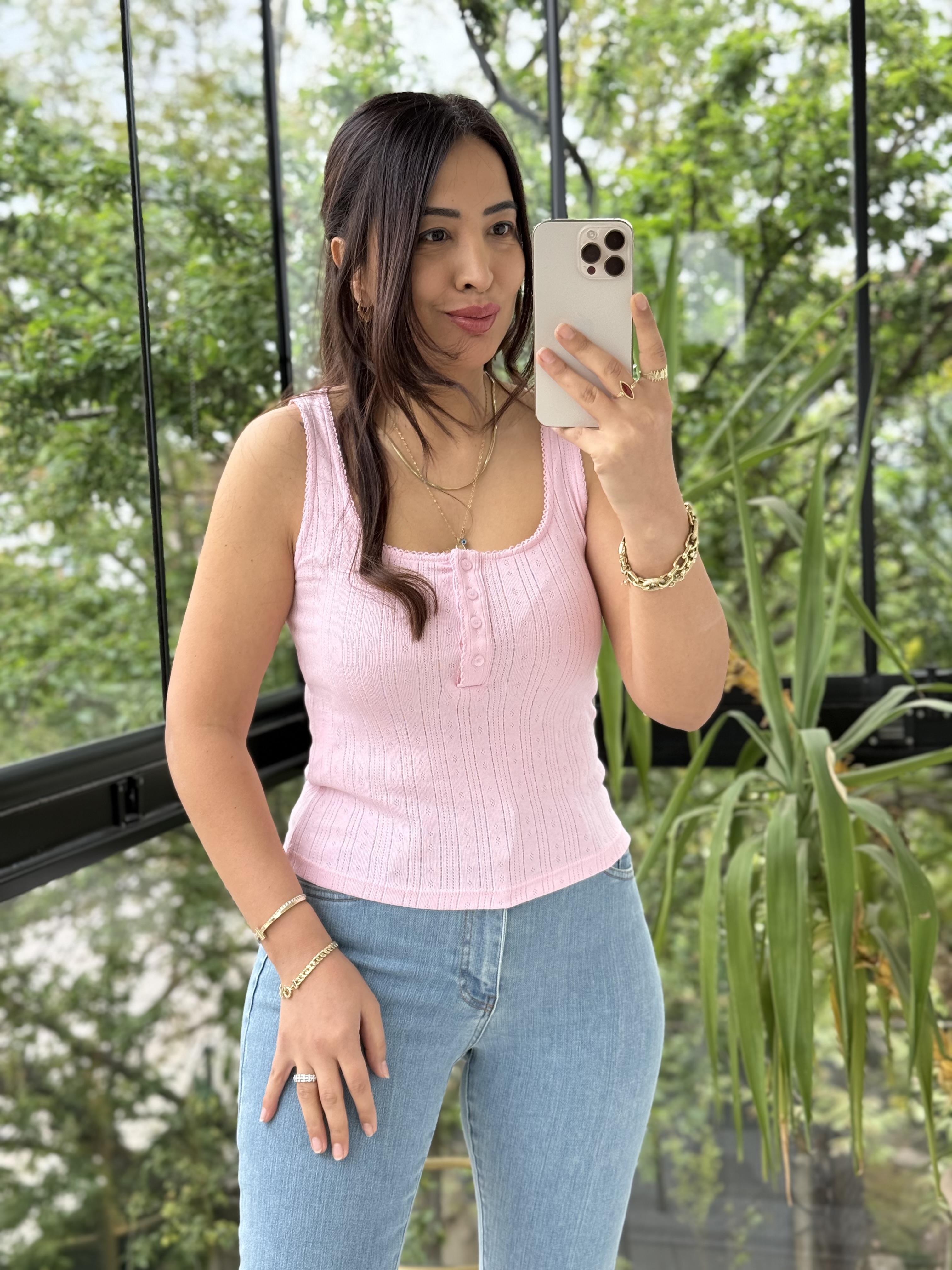 Dilvin Düğmeli Kare Yaka Top Atlet Pembe
