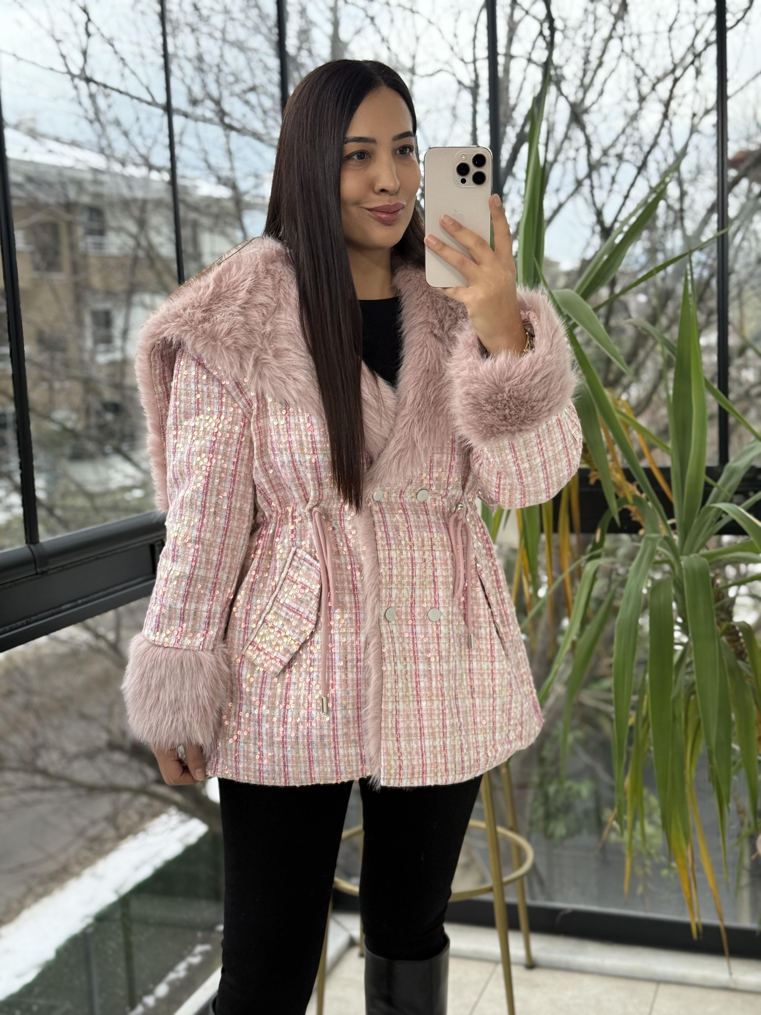 İthal Full payetli Kürk Pembe