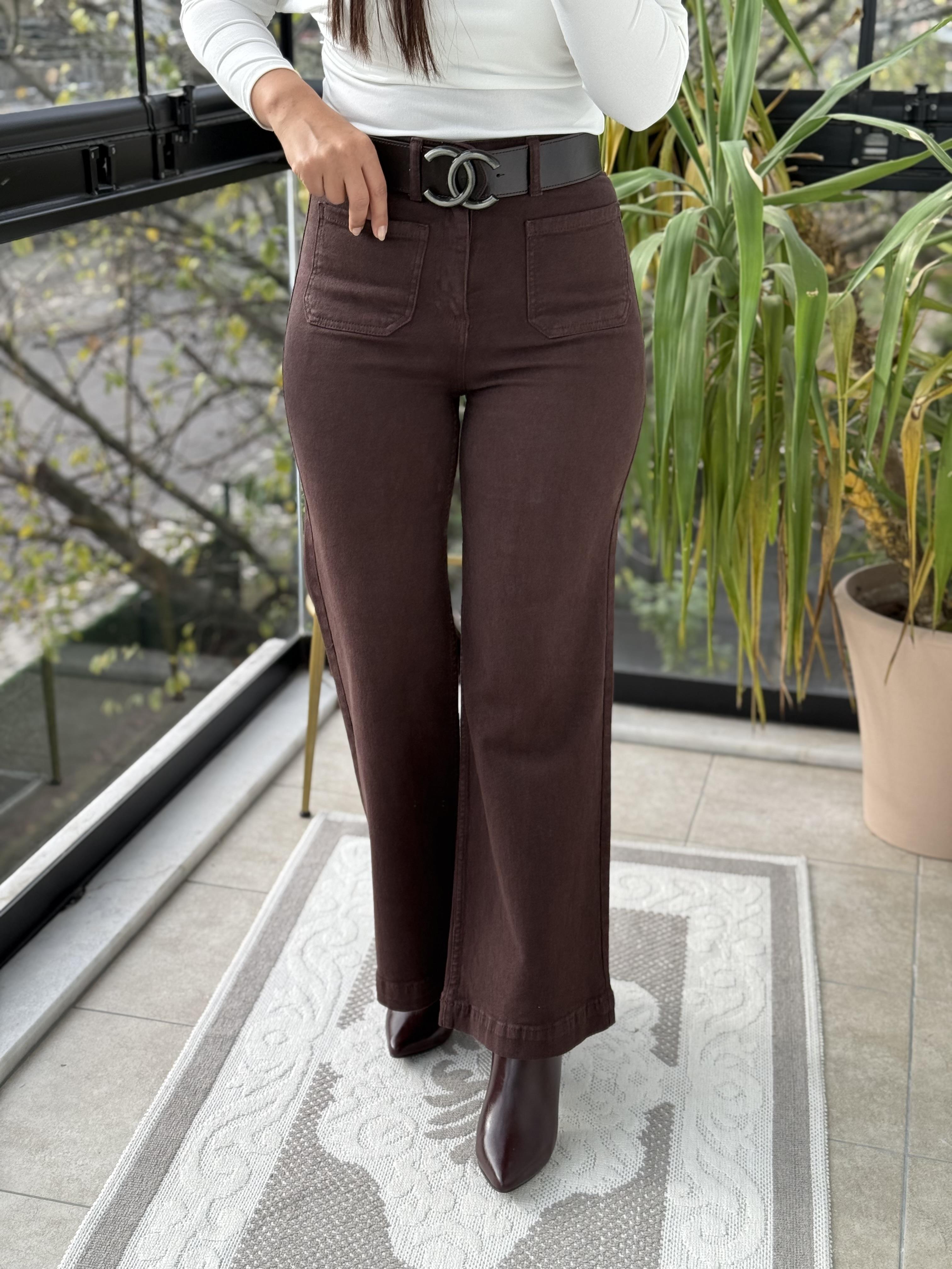 Ön Cep Detaylı Palazzo Jean Kahve