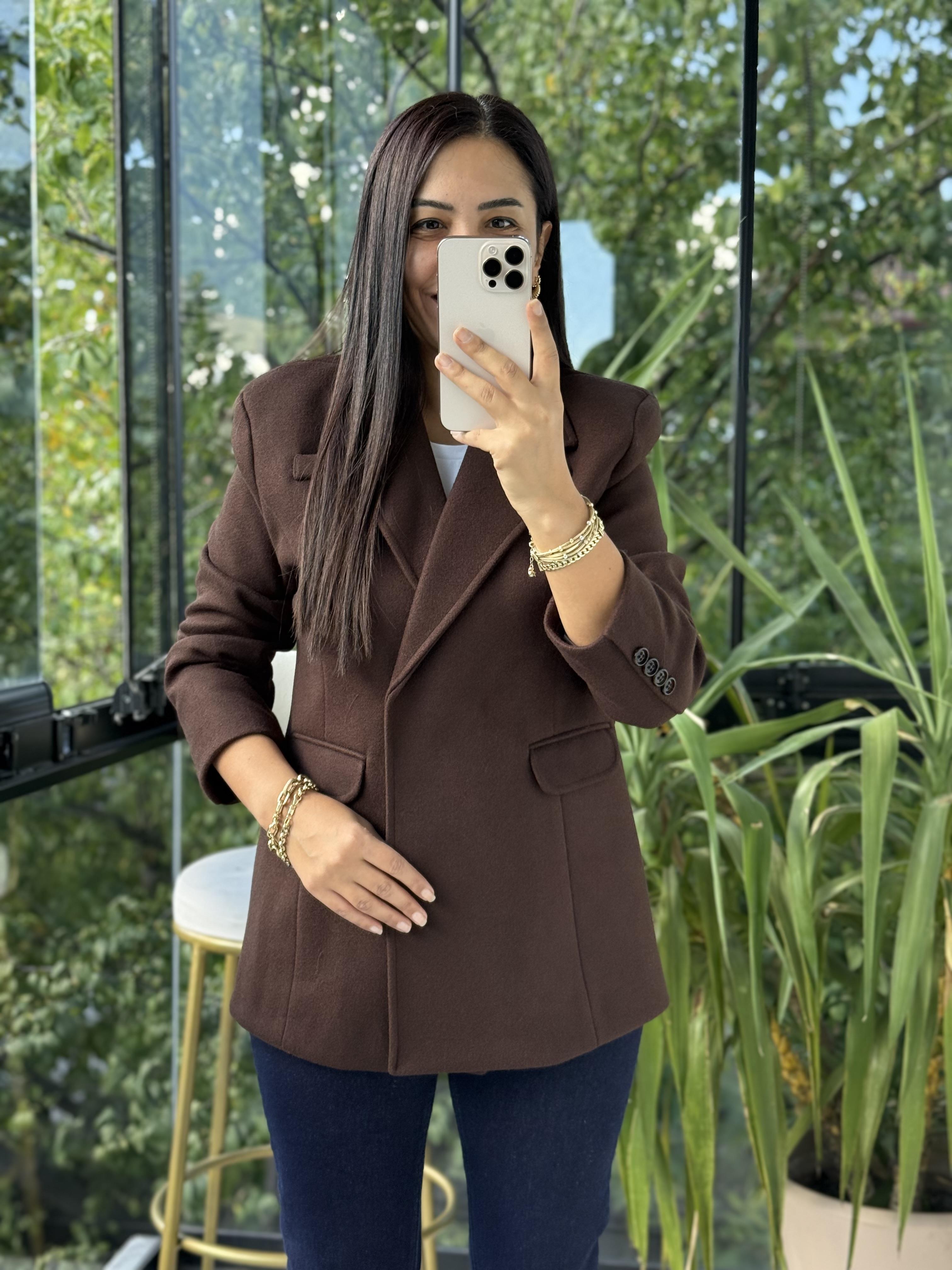 Kaşe Slim Blazer Ceket Kahve