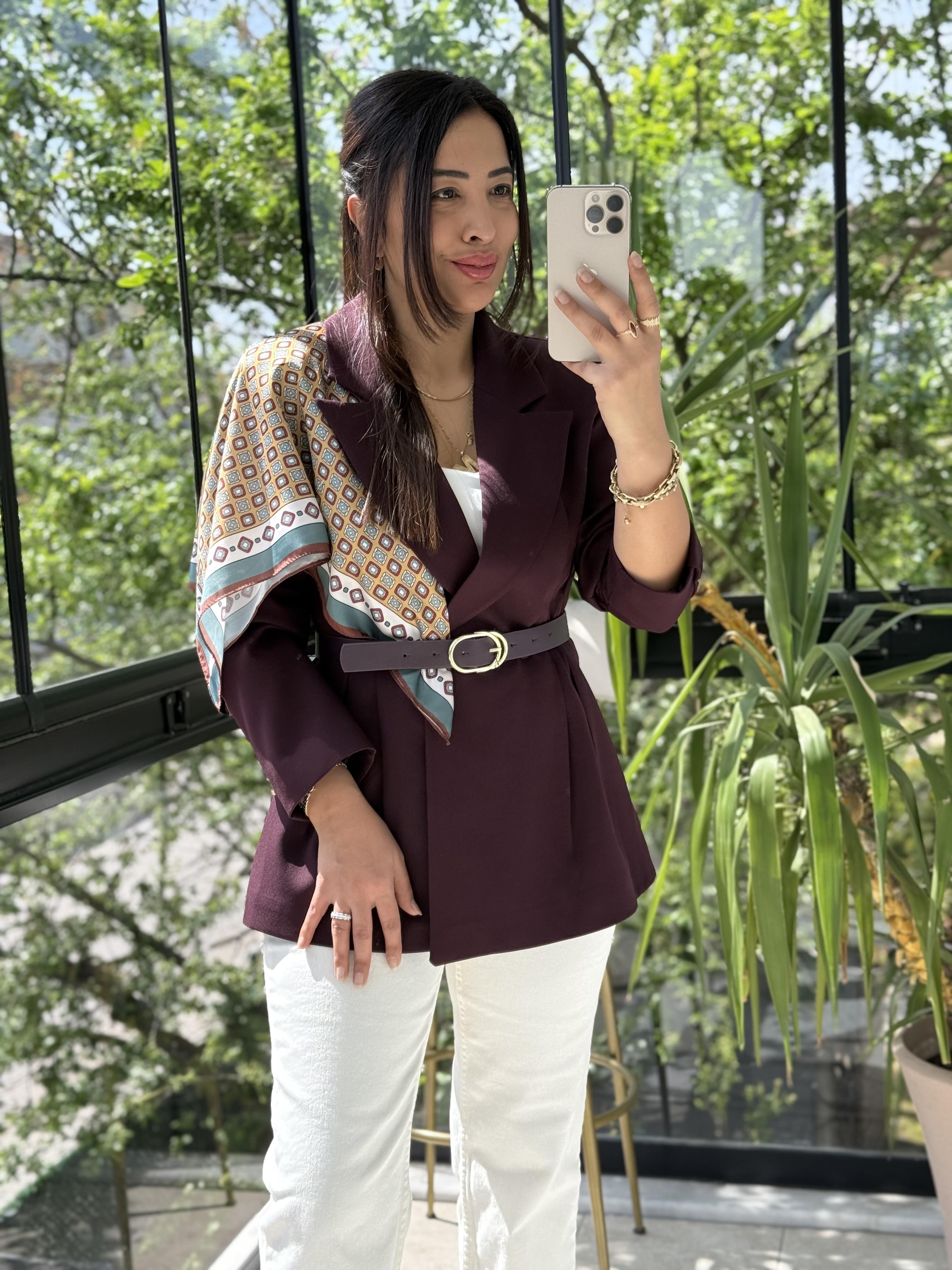 Çift Pileli Şallı Ceket Mürdüm