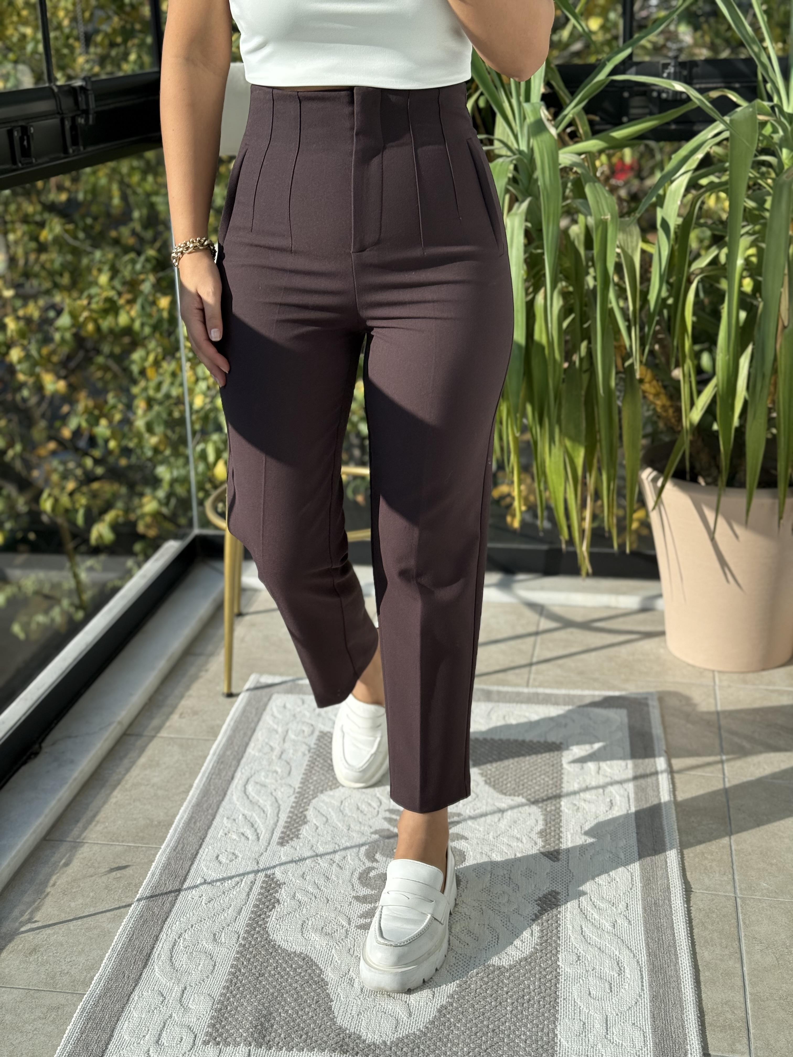 Düğmesiz Zra Model Kumaş Pantolon Kahve