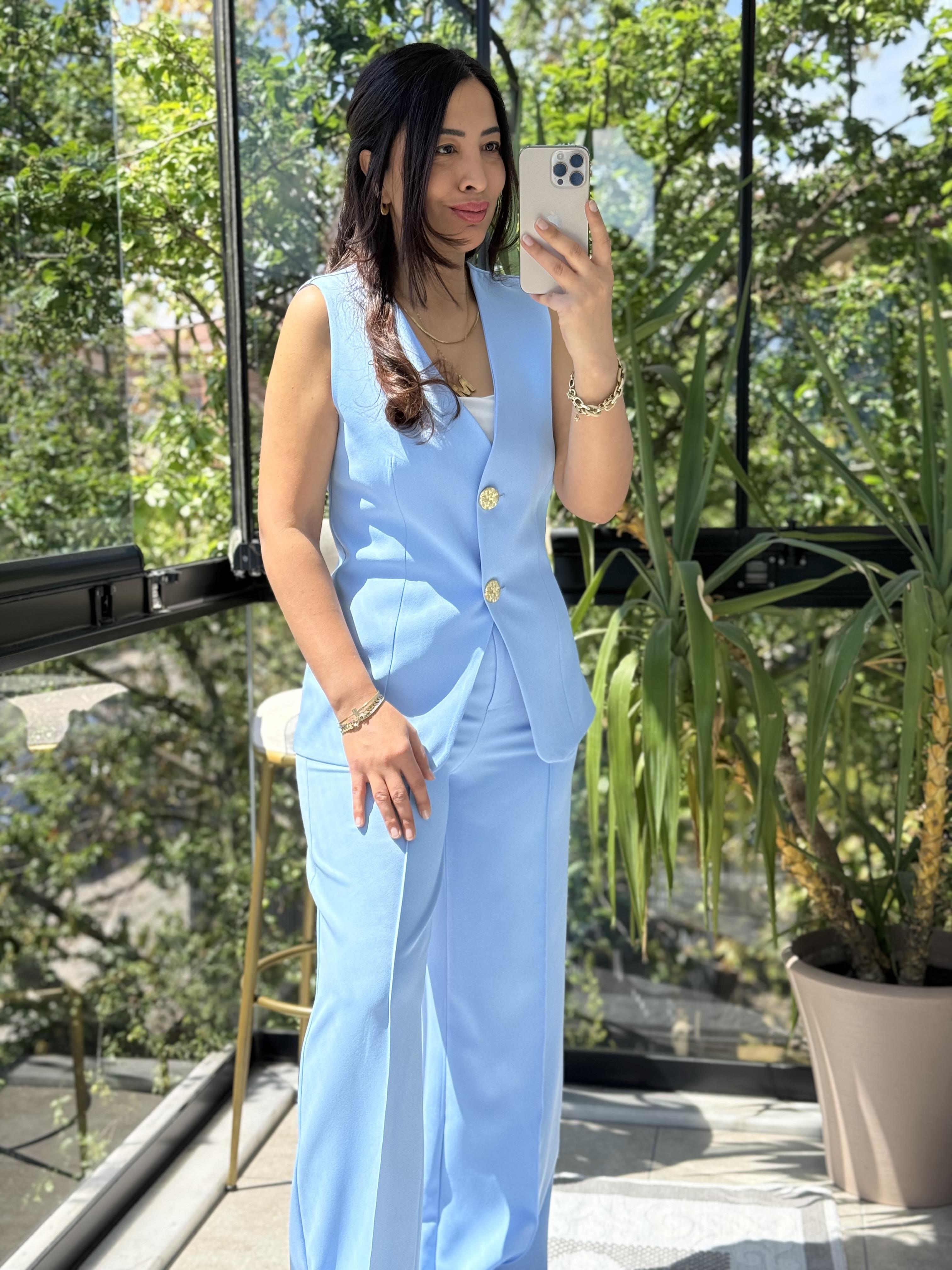 Yelekli Palazzo Takım Mavi