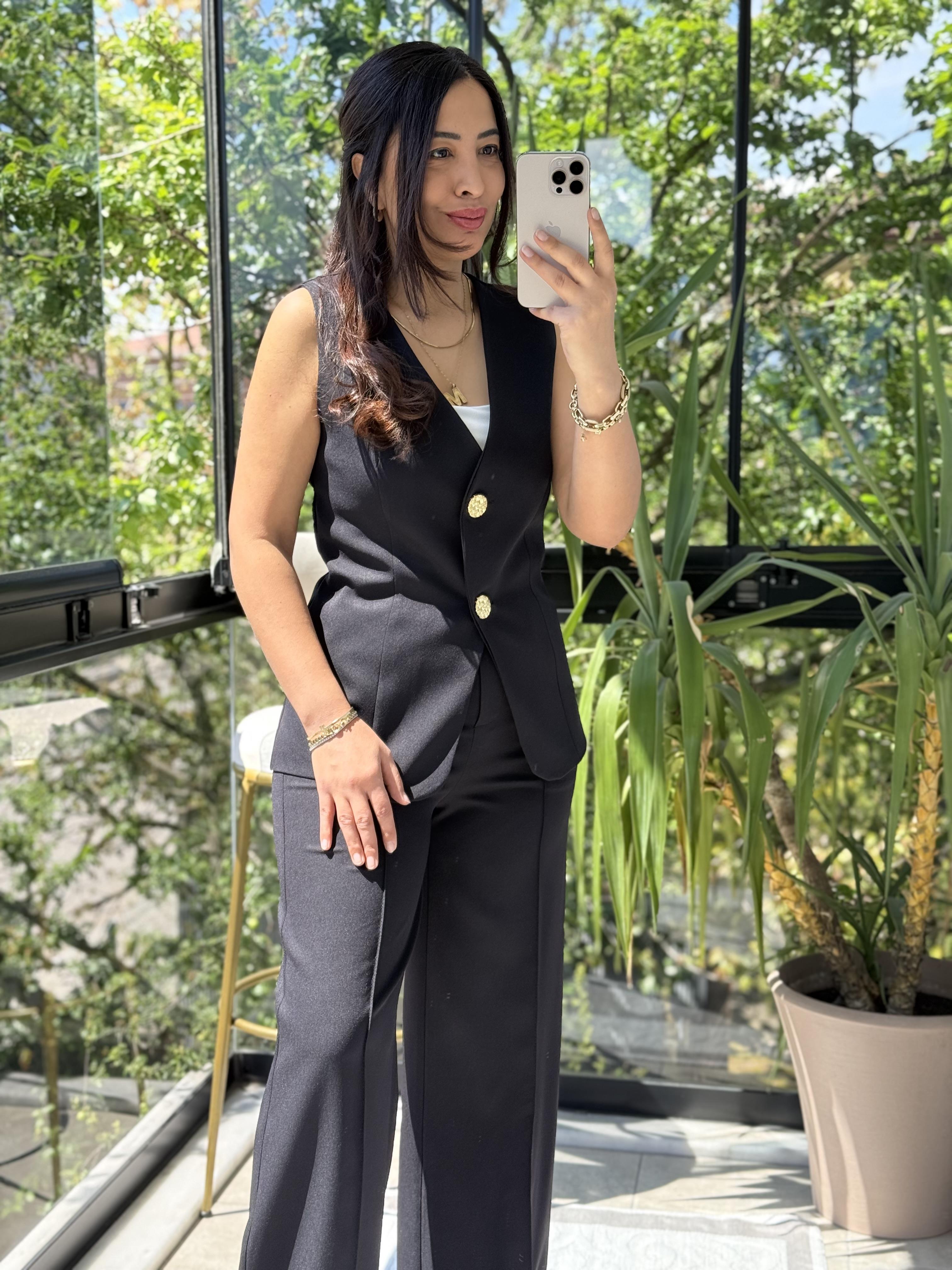 Yelekli Palazzo Takım Siyah