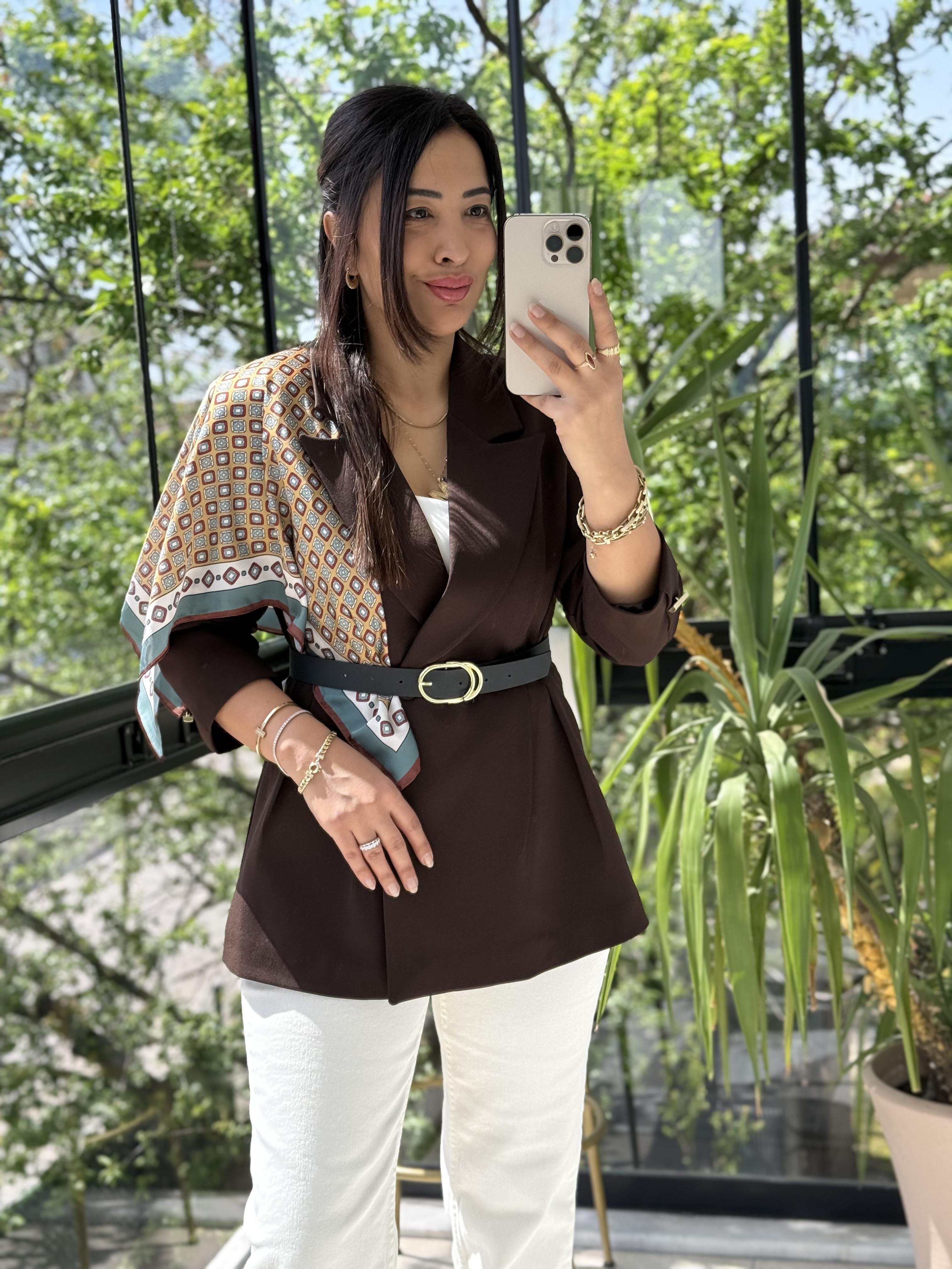 Çift Pileli Şallı Ceket Kahve