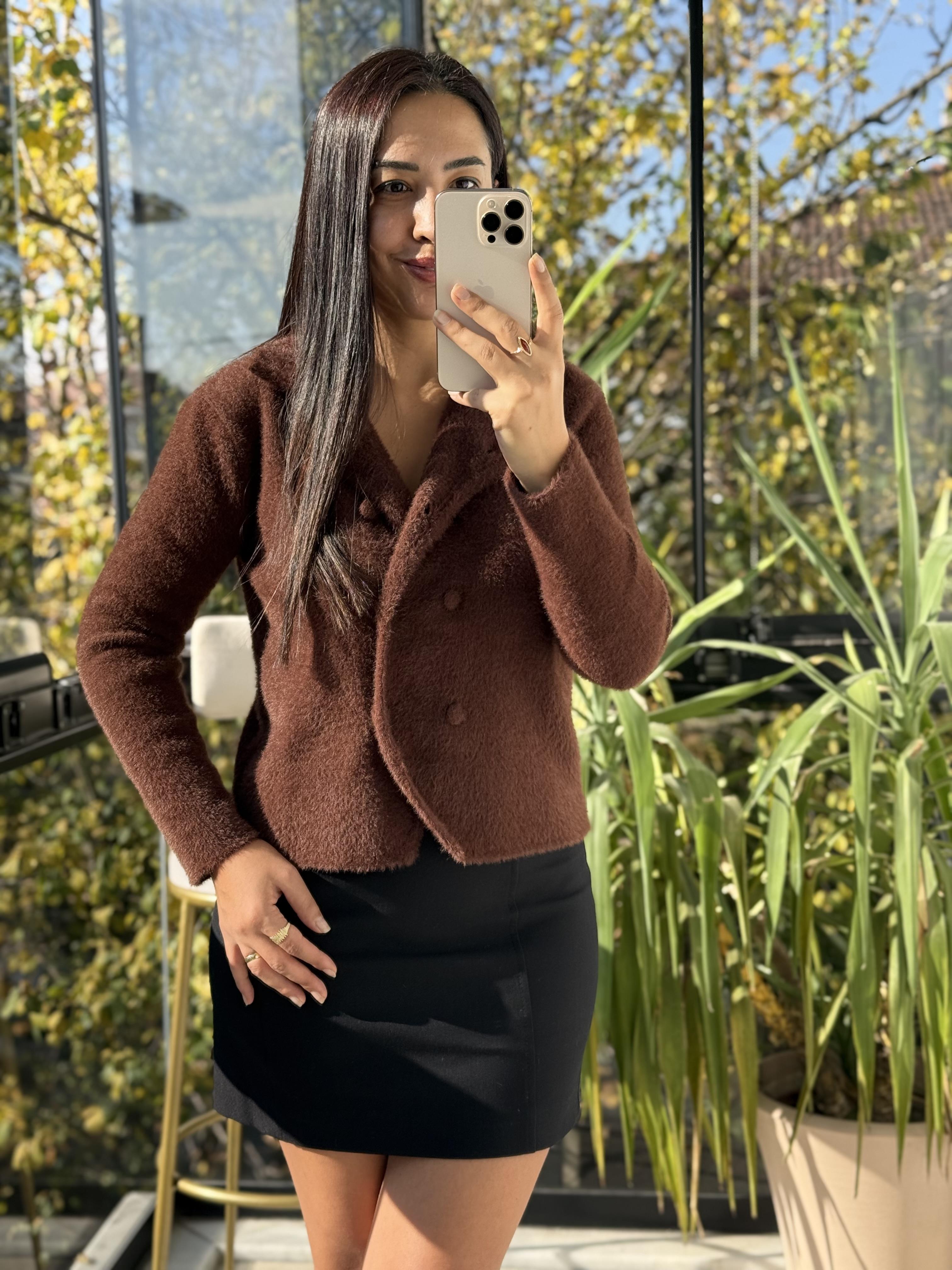 Çift Düğmeli Angora Hırka kahve