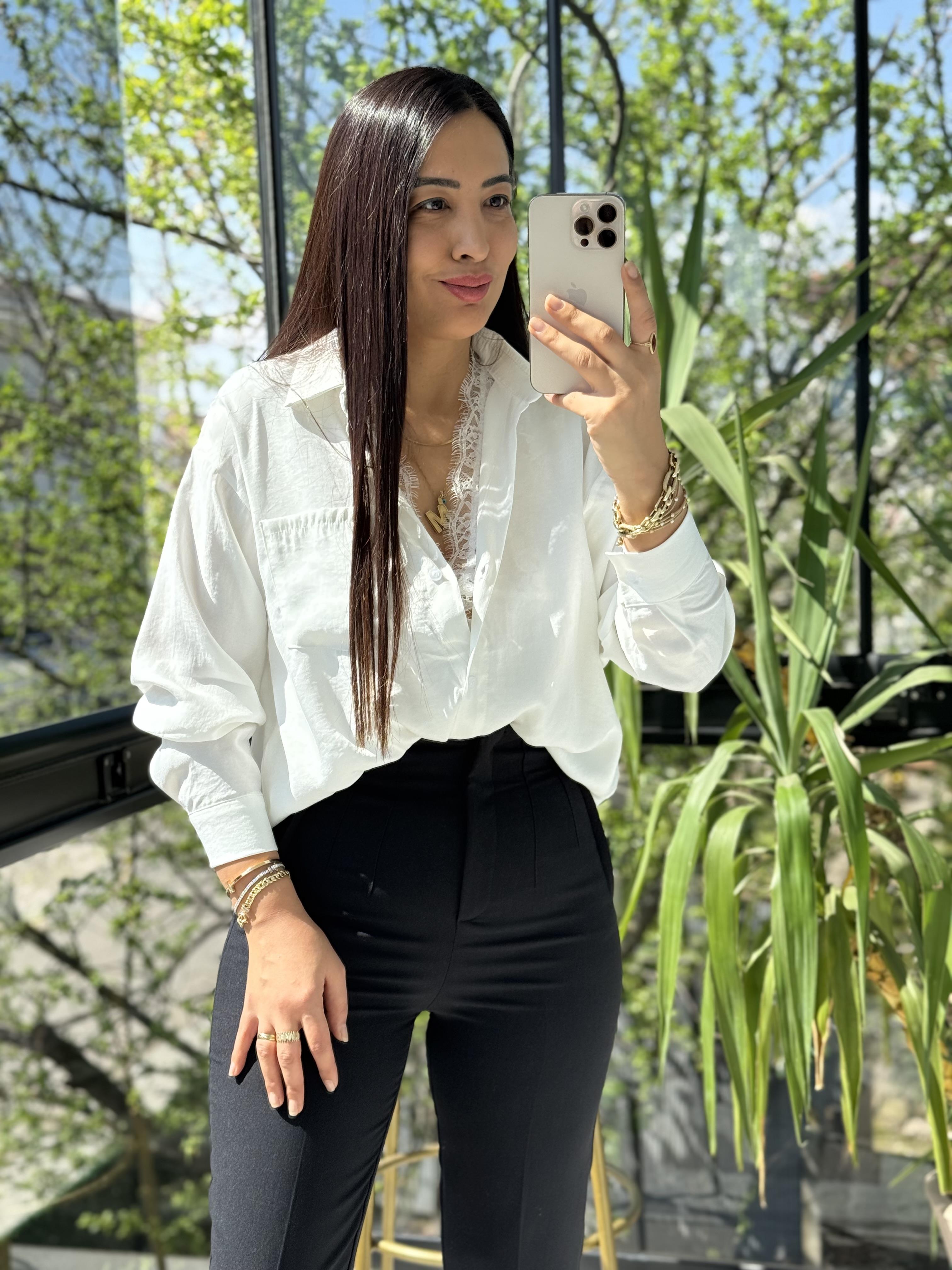 Güpür Atletli Gömlek Beyaz