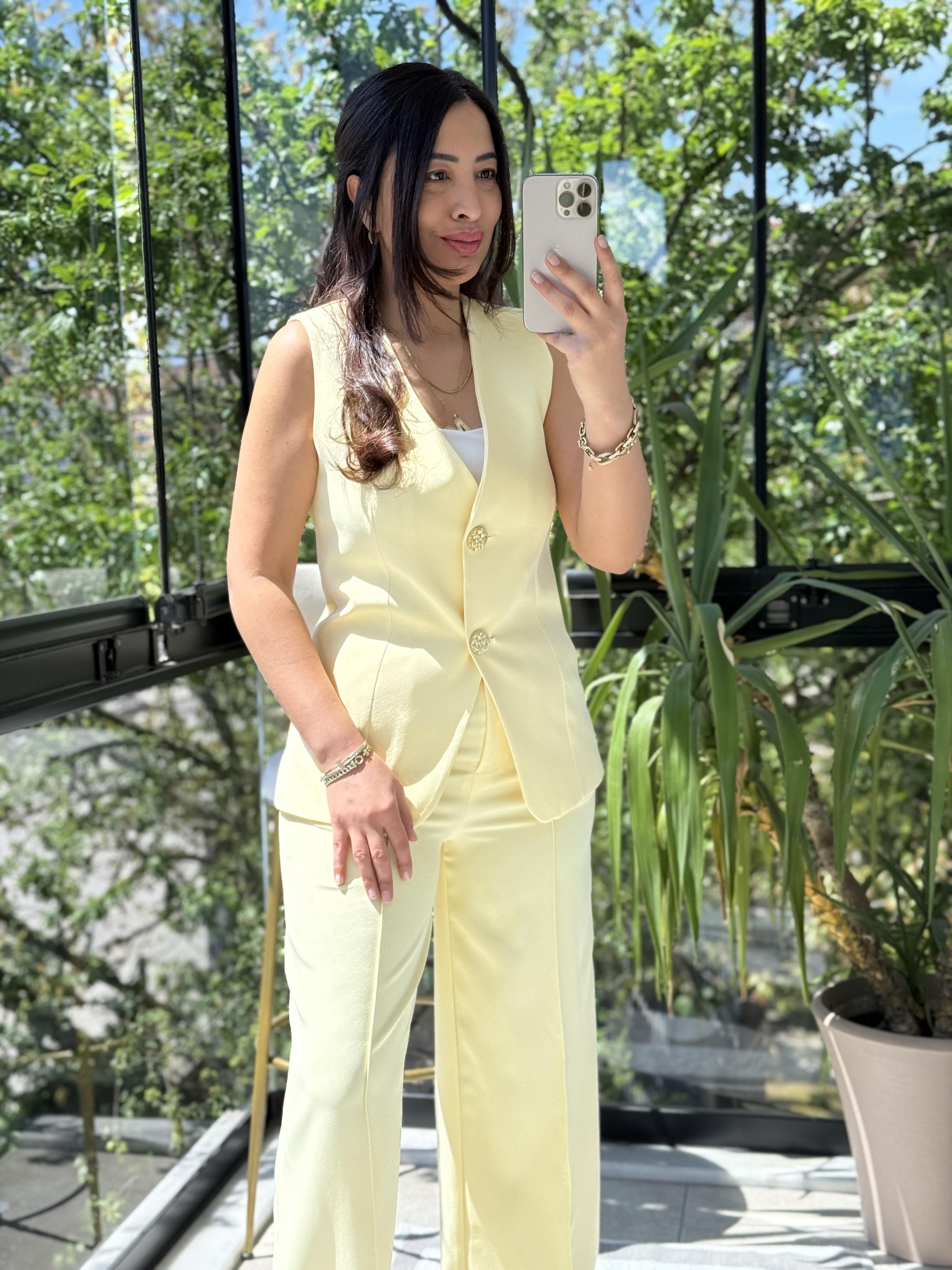 Yelekli Palazzo Takım Sarı