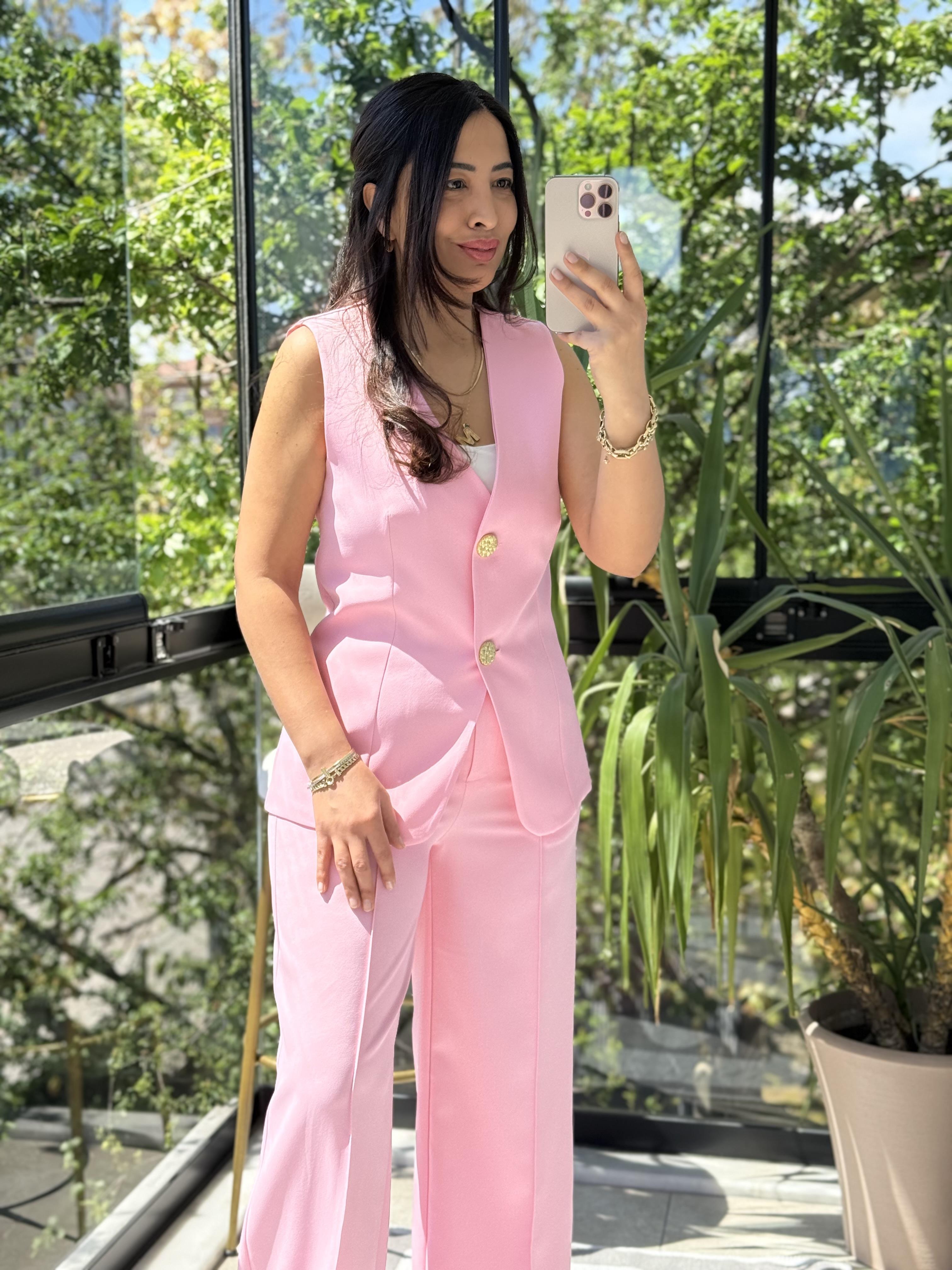 Yelekli Palazzo Takım Pembe