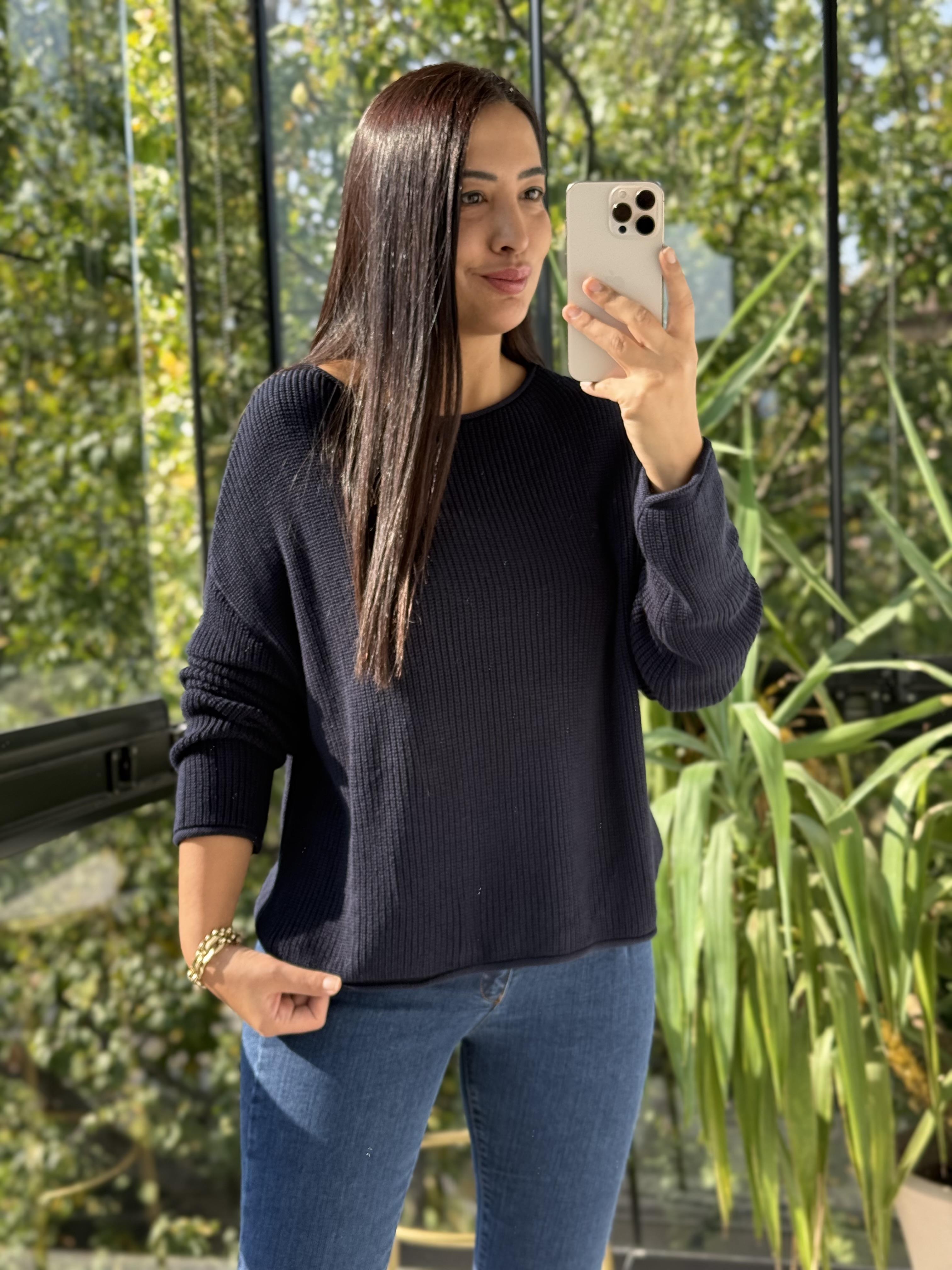 Dilvin Kayık Yaka Basic Triko Kazak Lacivert