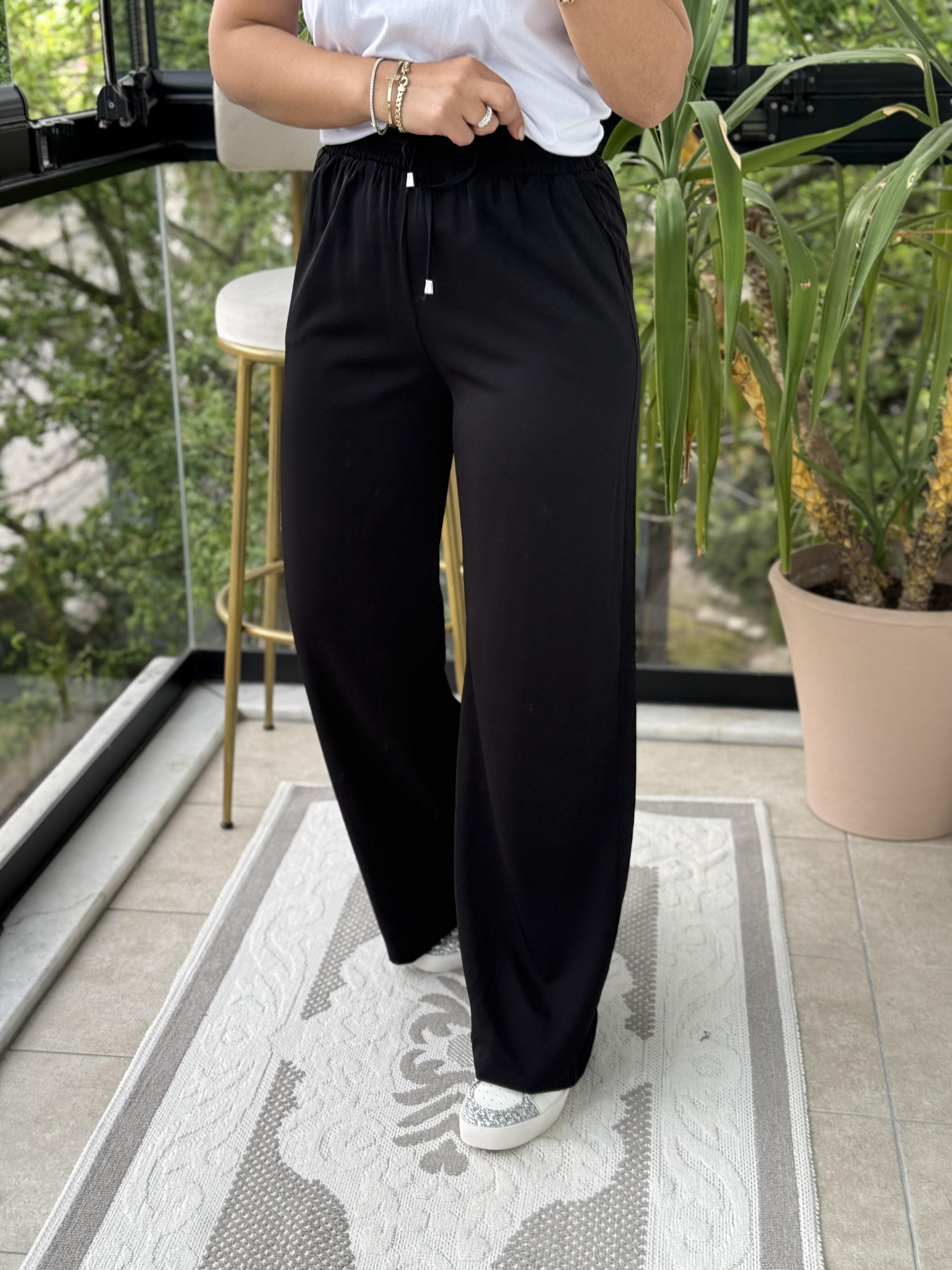 Bol Paça Dökümlü Pantolon Siyah