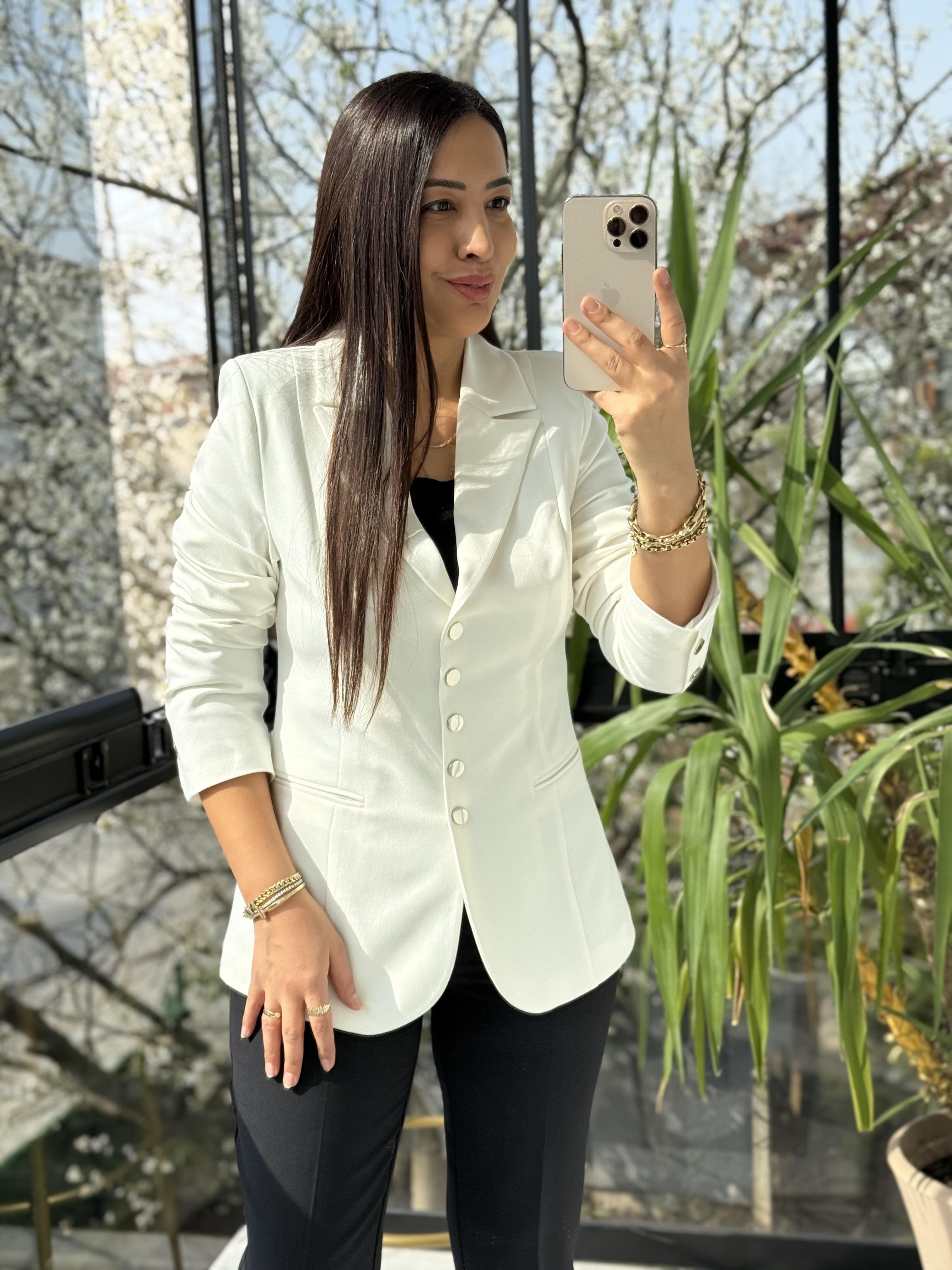 Beş Düğme Slimfit Blazer Ceket Beyaz