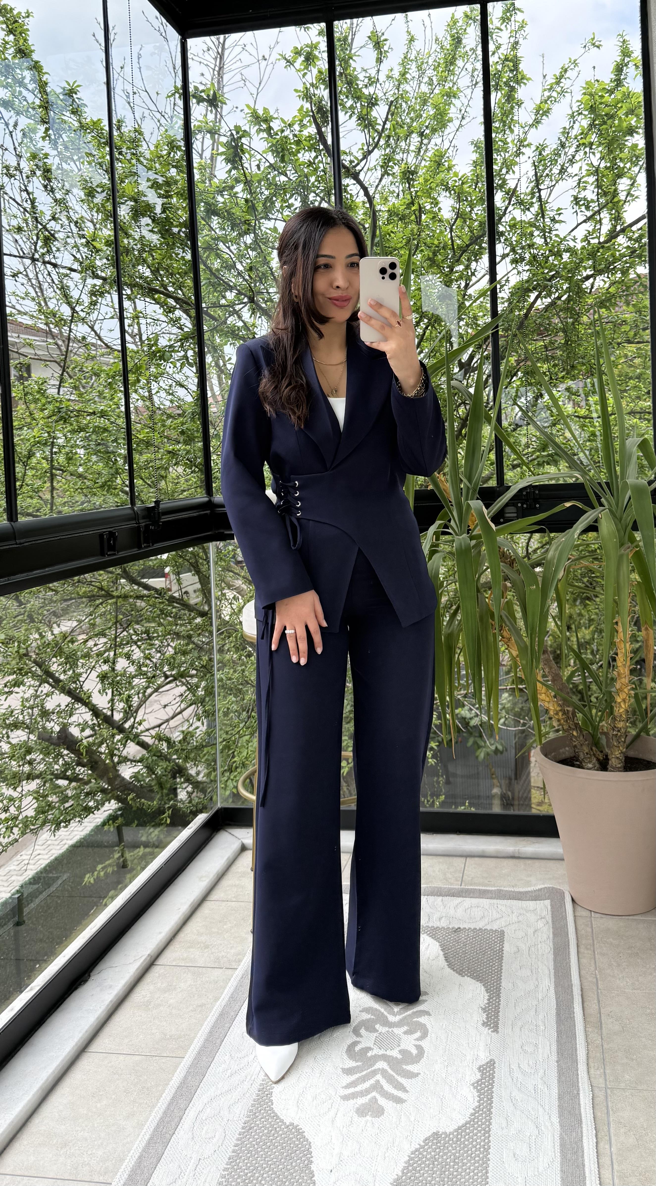 Yandan Kuş Gözlü Takım Lacivert