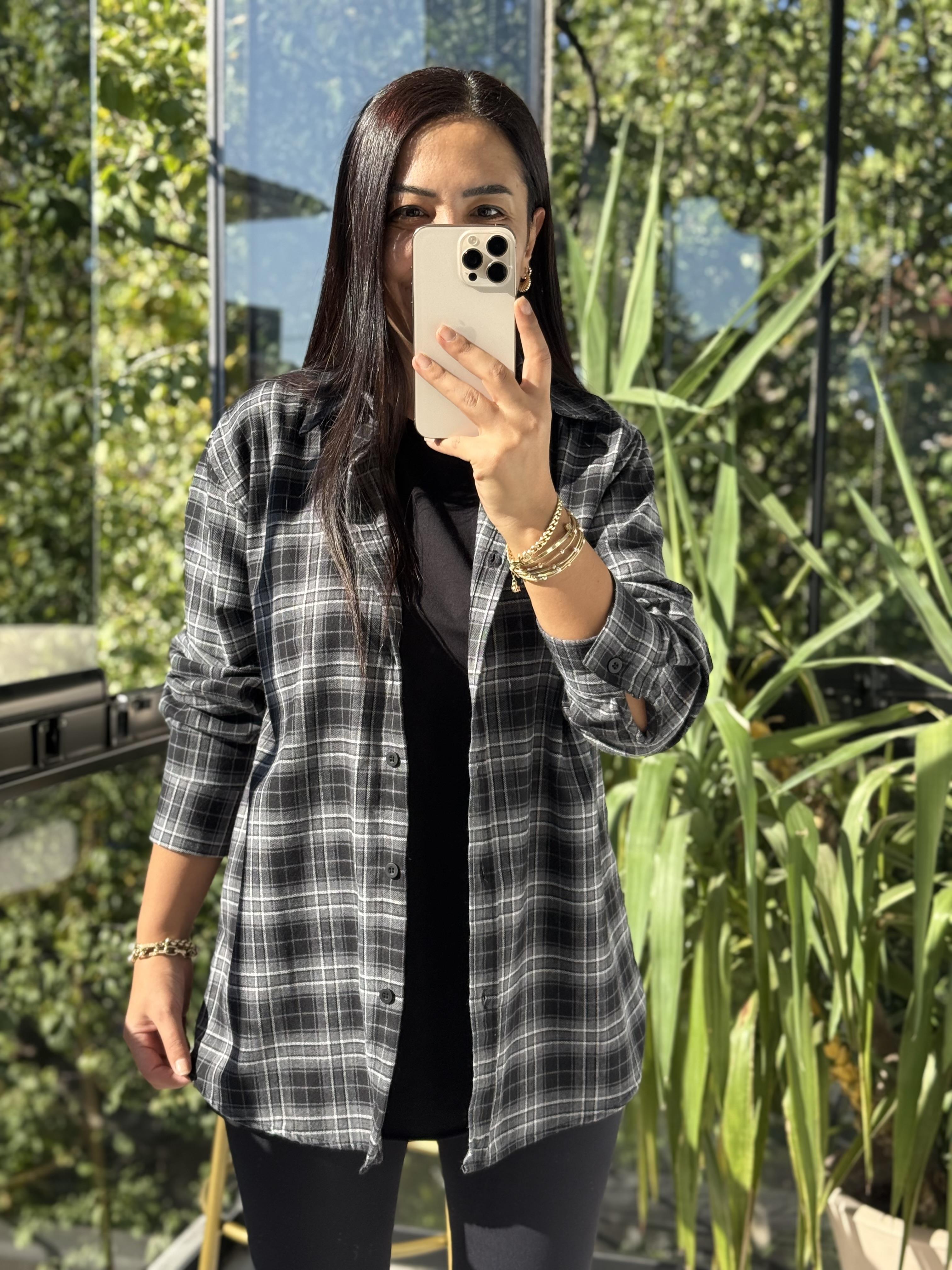 Ekoseli Oversize Gömlek Antrasit