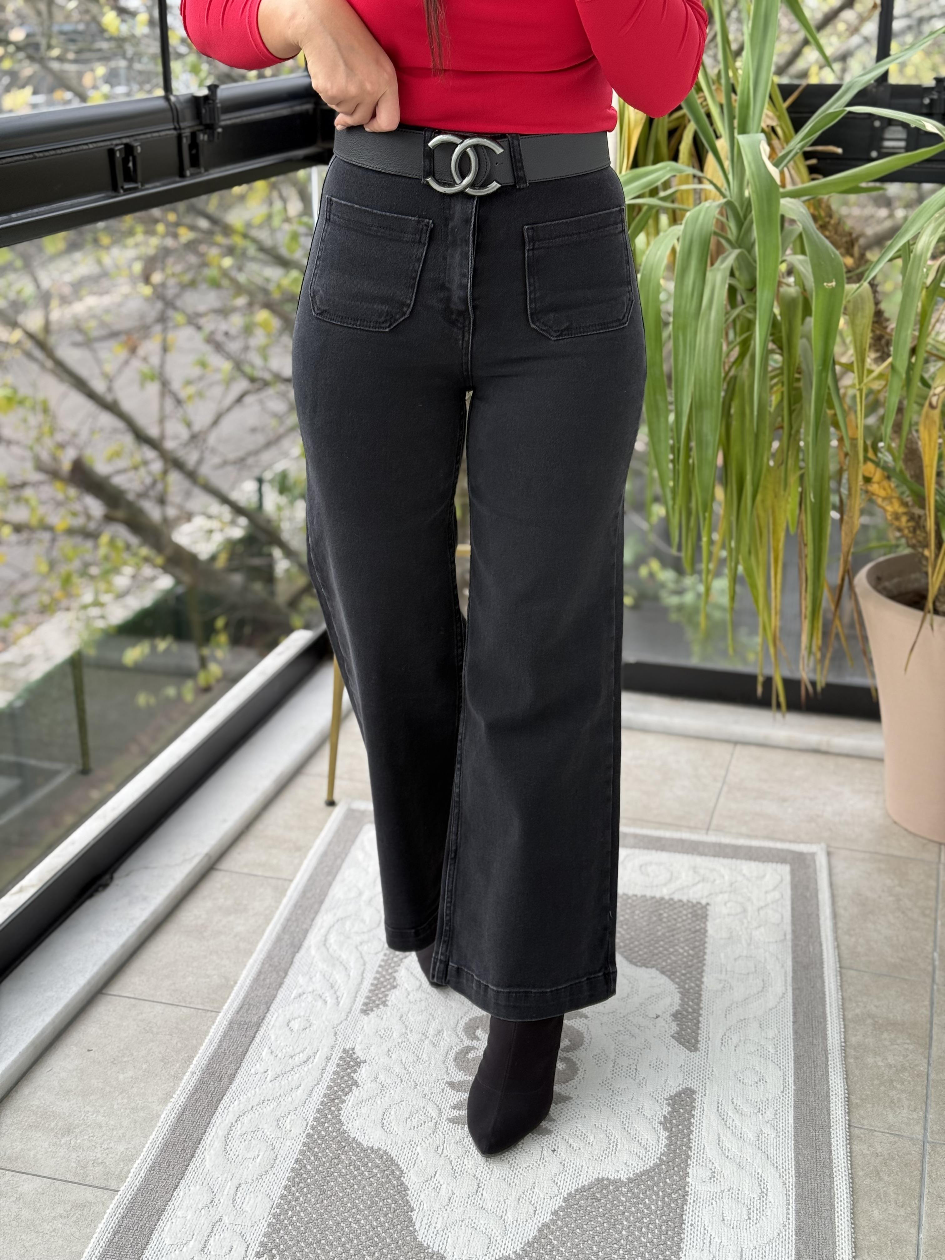 Ön Cep Detaylı Palazzo Jean Füme