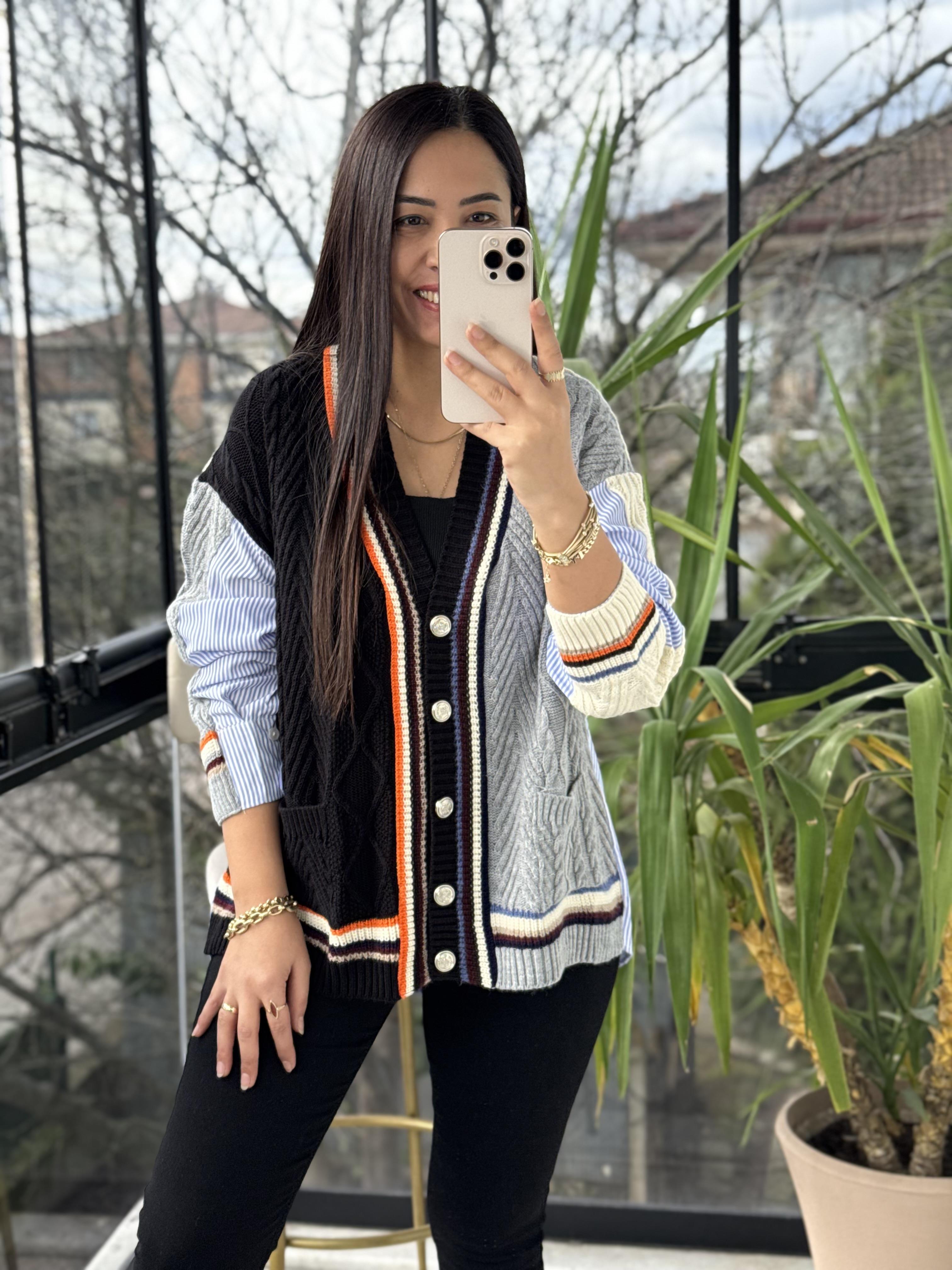 Arkası Gömlekli Hırka Gri