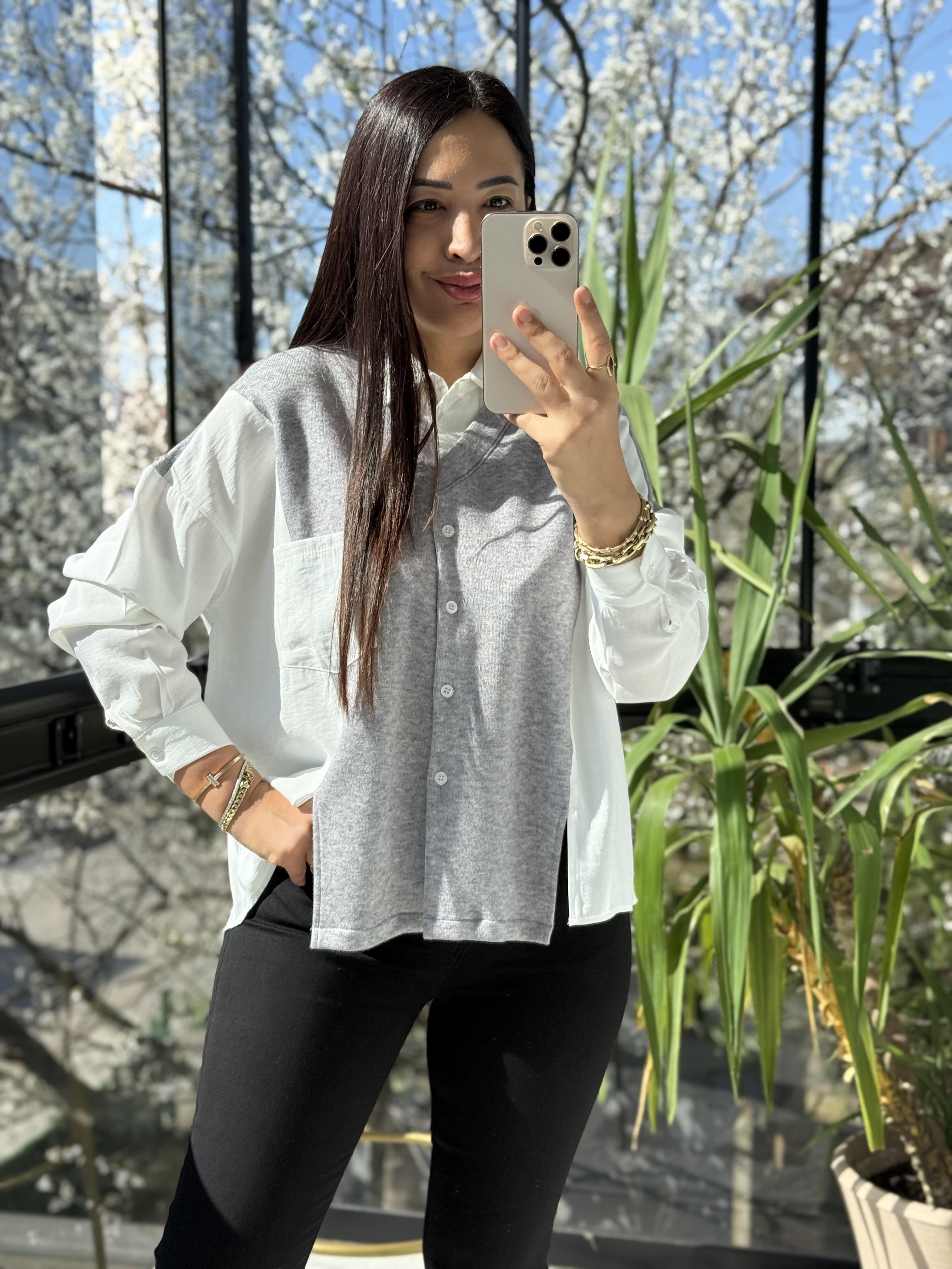 Örme Mix Tensel Gömlek Beyaz