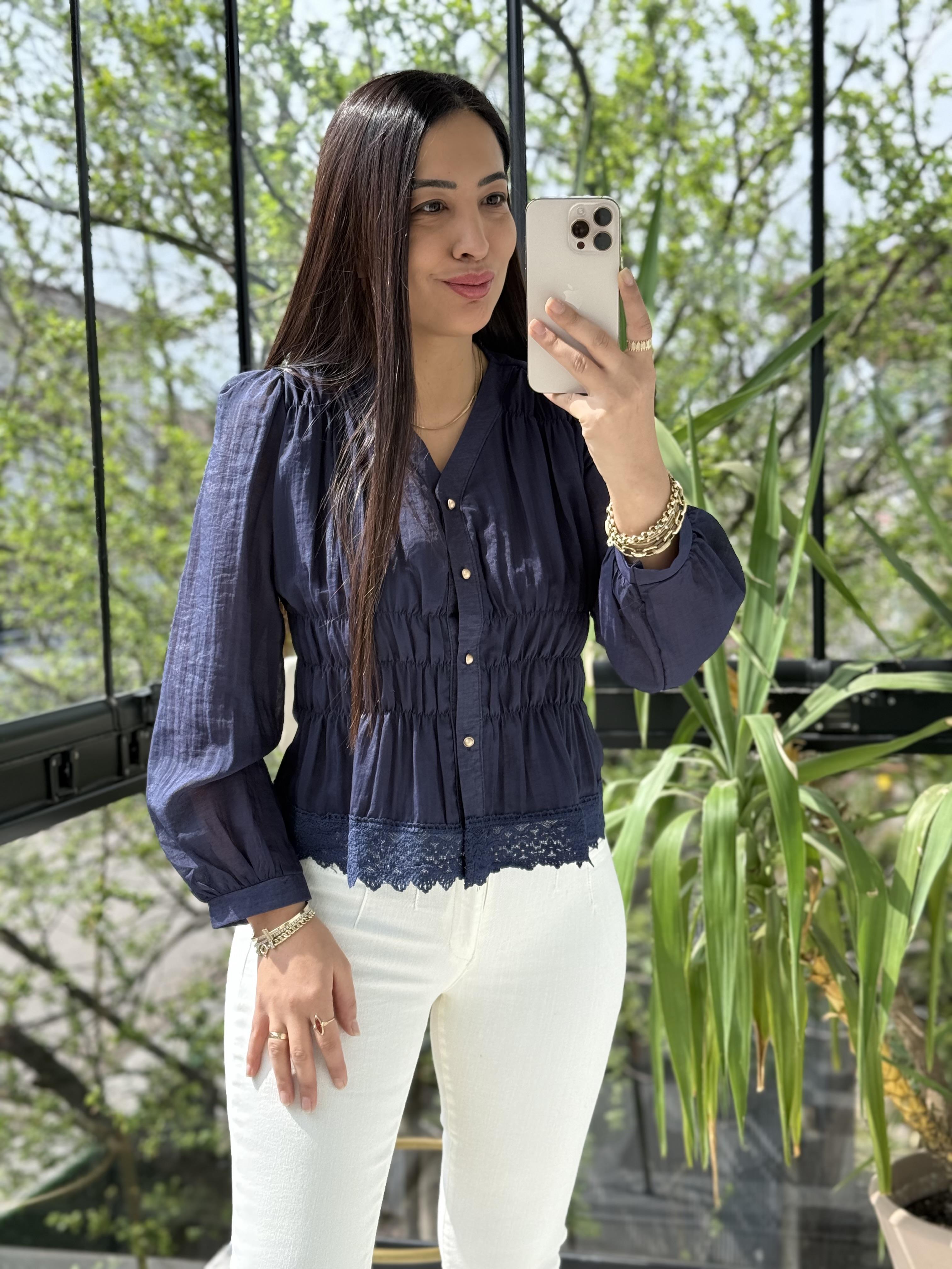 Dantel Rüya Gömlek Bluz Lacivert