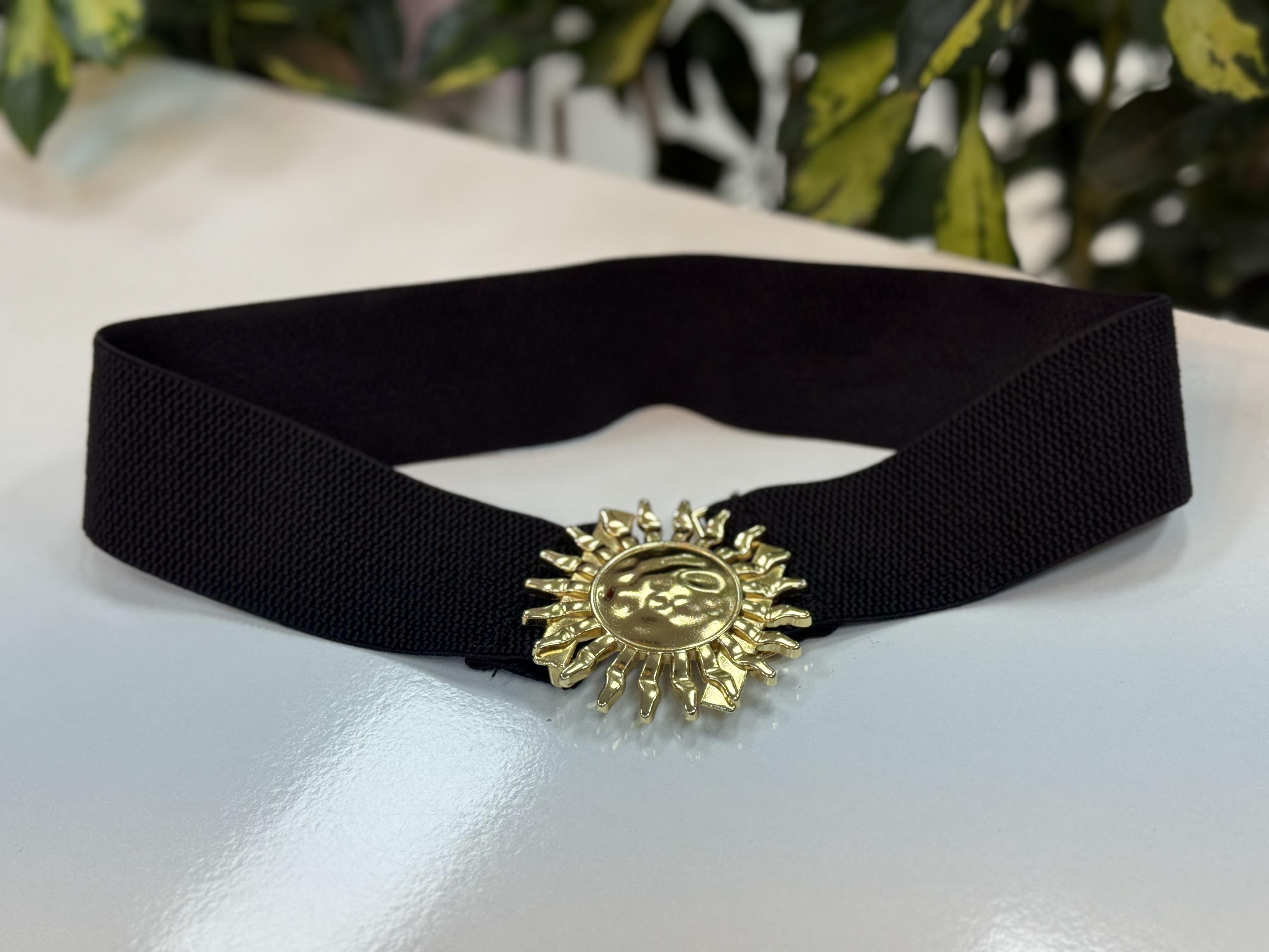 Güneş Tokalı Elbise Kemeri Siyah Gold