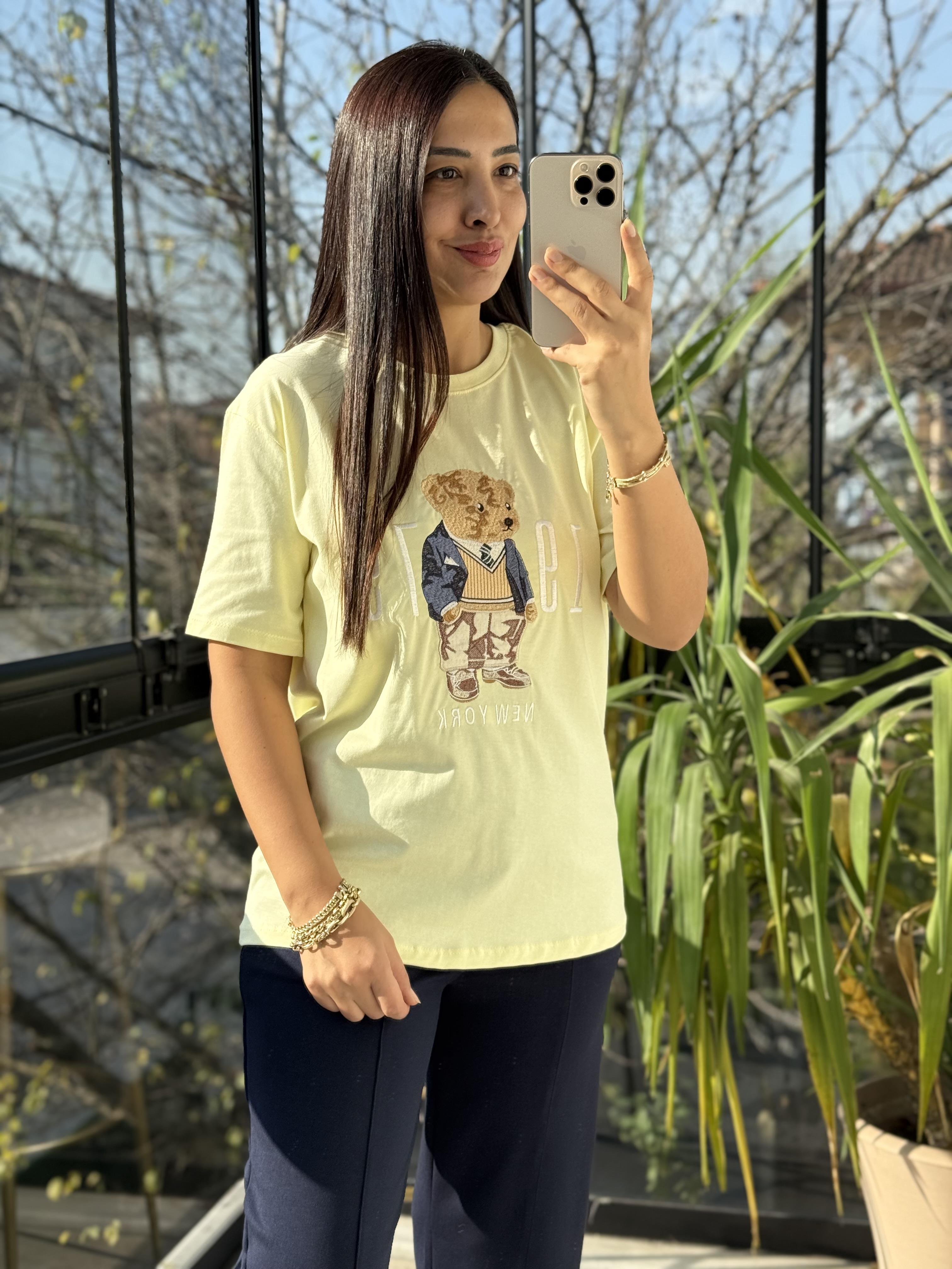 Newyork Yazılı İşlemeli Basic Tişört Sarı