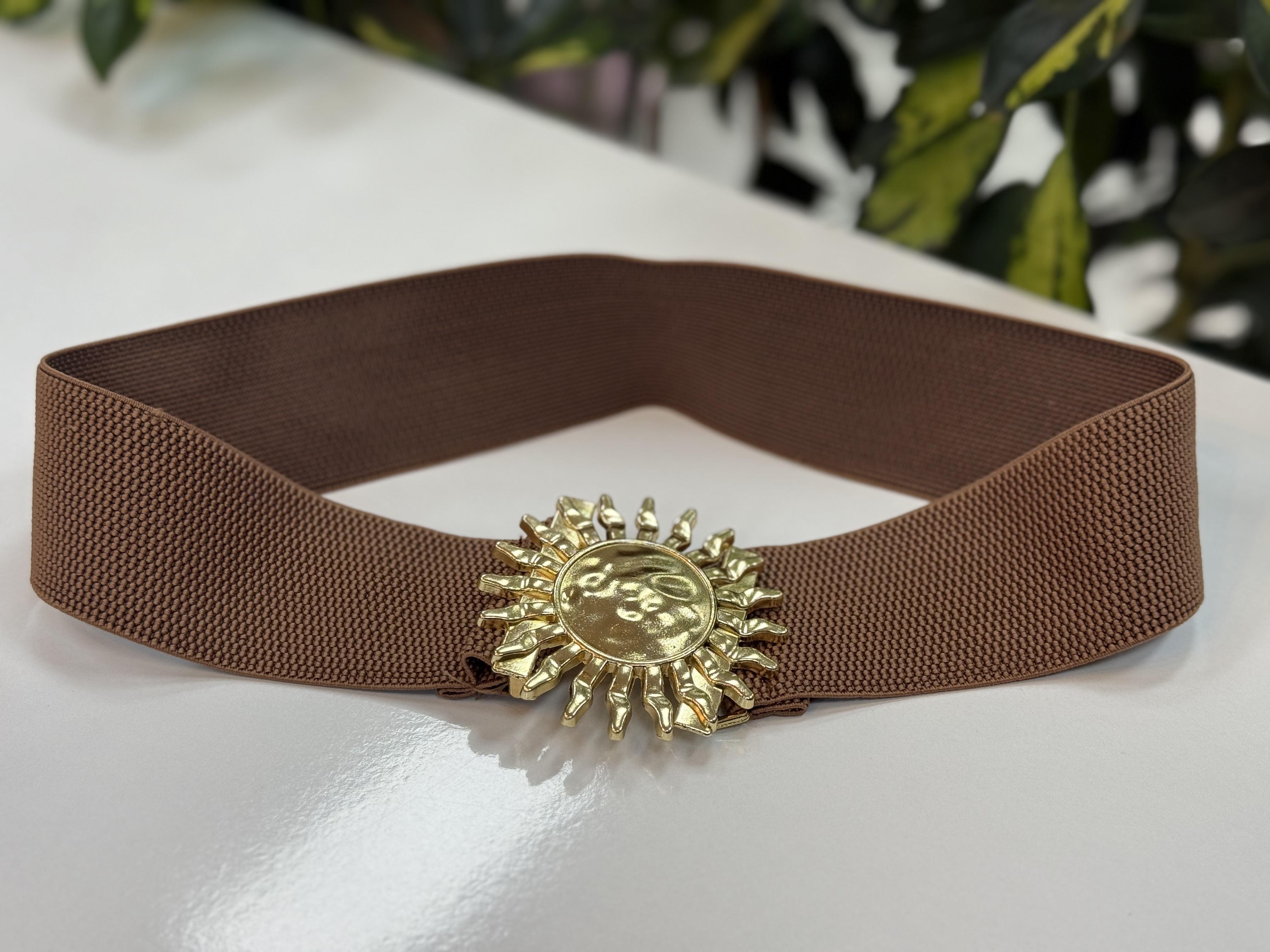 Güneş Tokalı Elbise Kemeri Kahve Gold