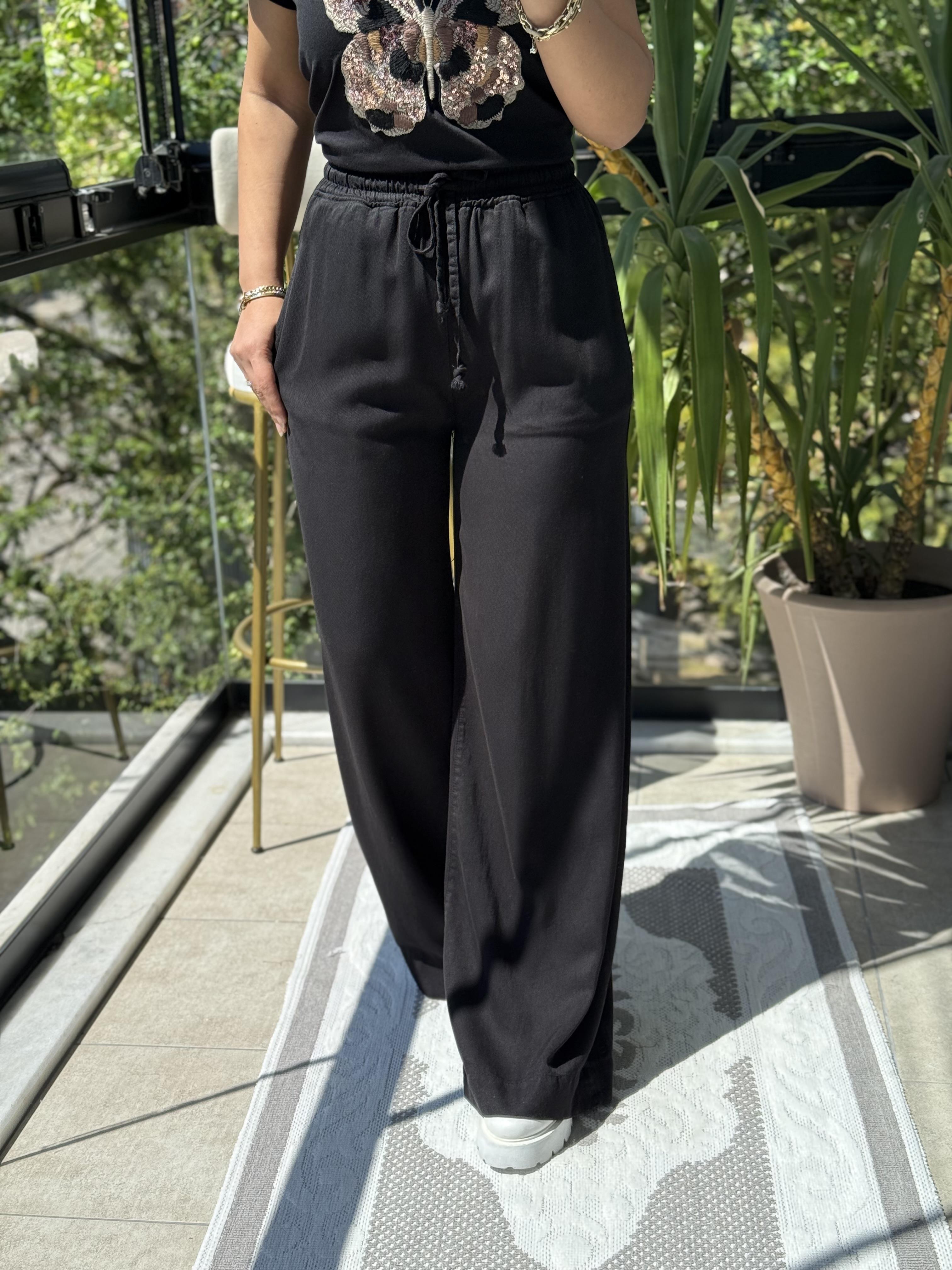 Lastikli Palazzo Pantolon Siyah