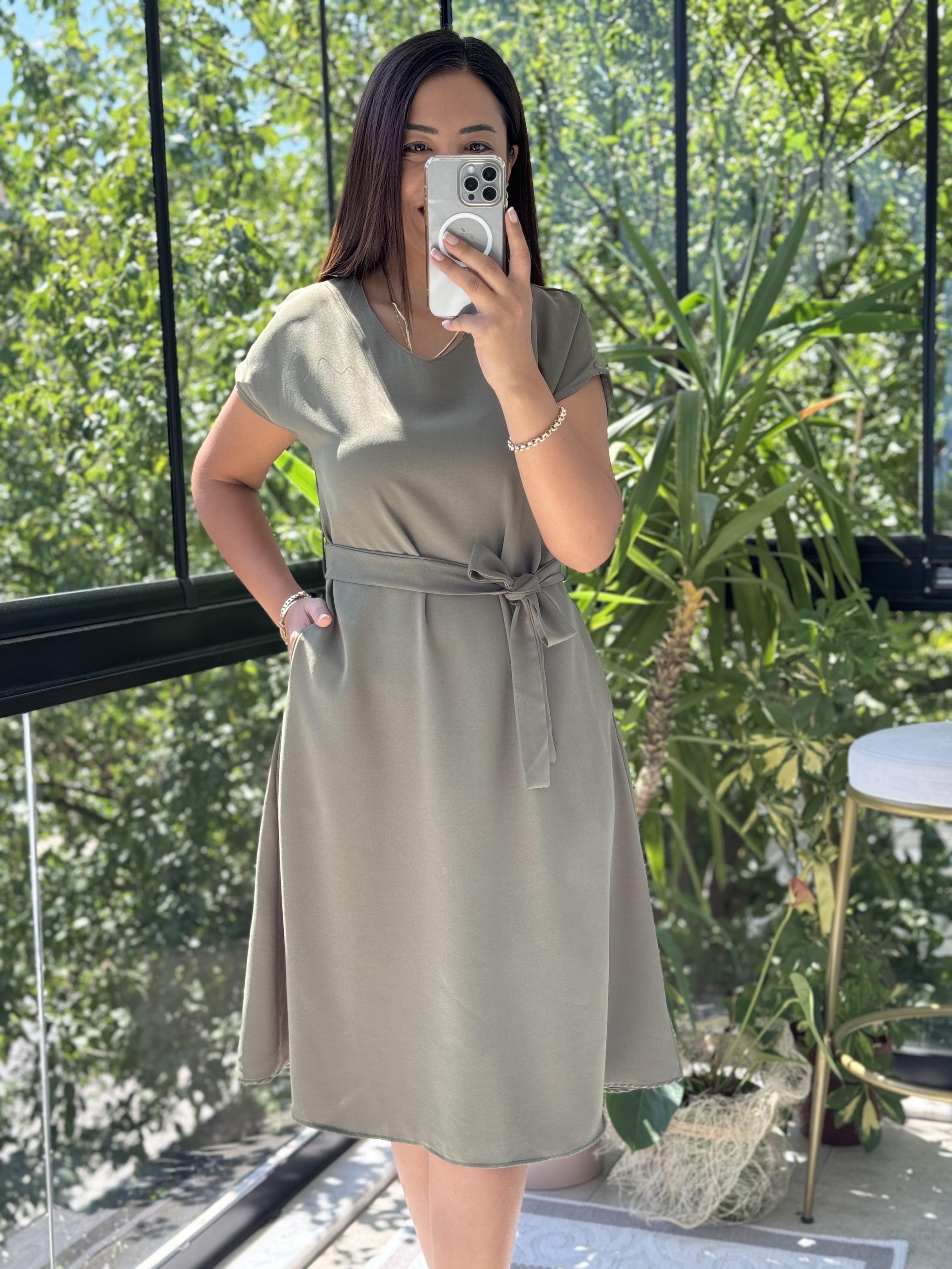 Aerobin Kuşaklı Elbise Haki Yeşili