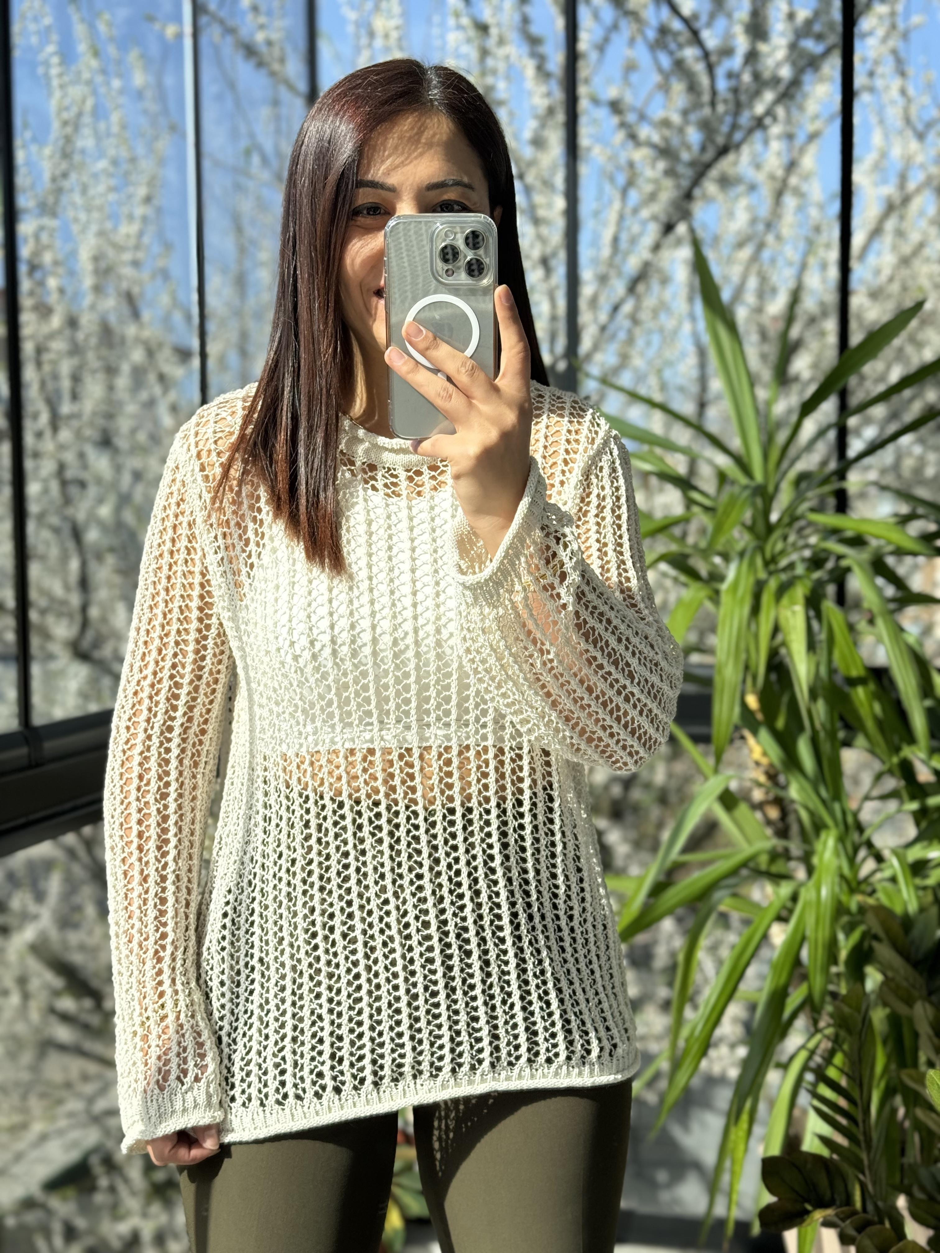 Ajurlu Transparan Kazak Ekru