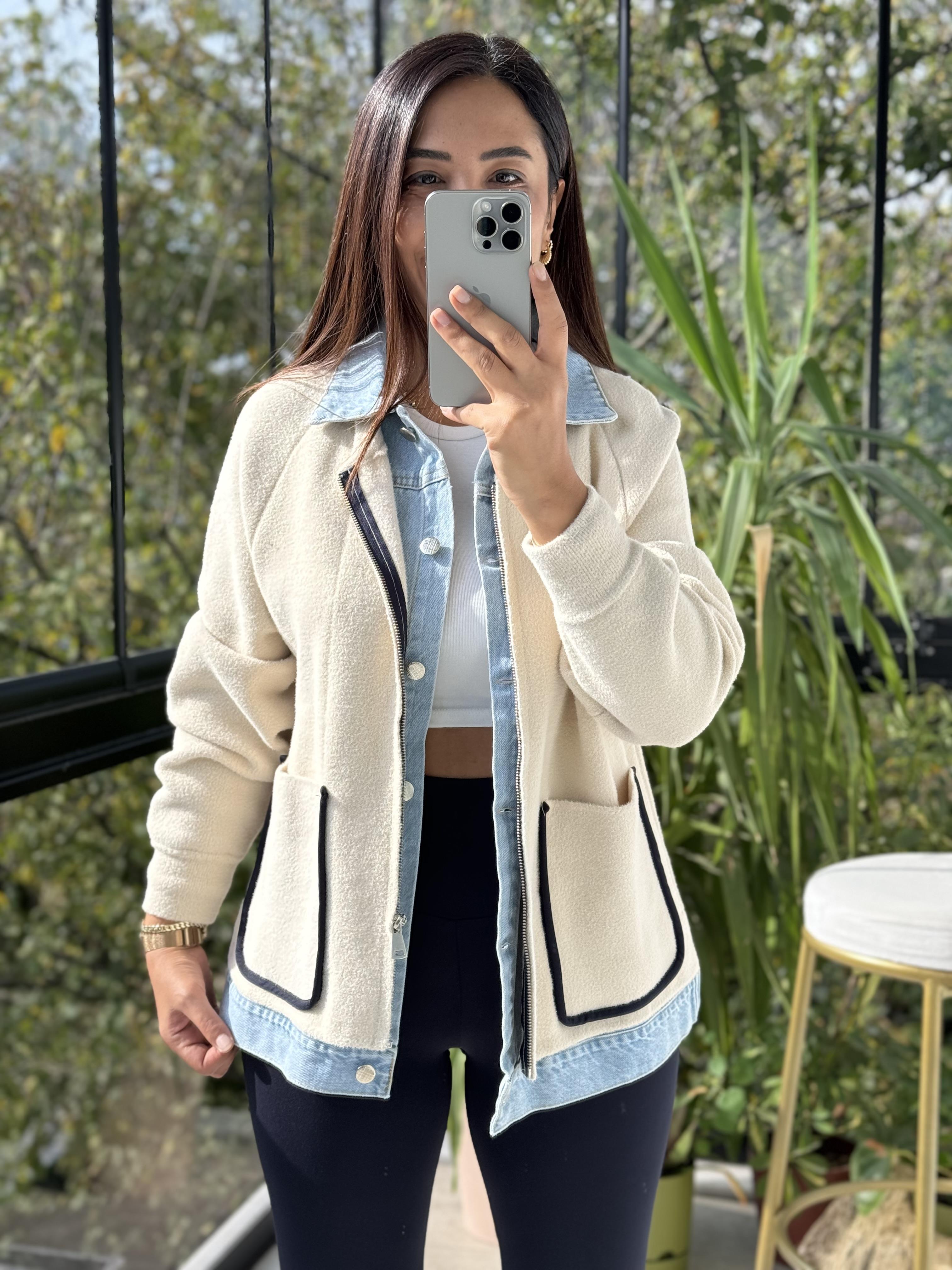 Angora Hırka Kot Detaylı Krem