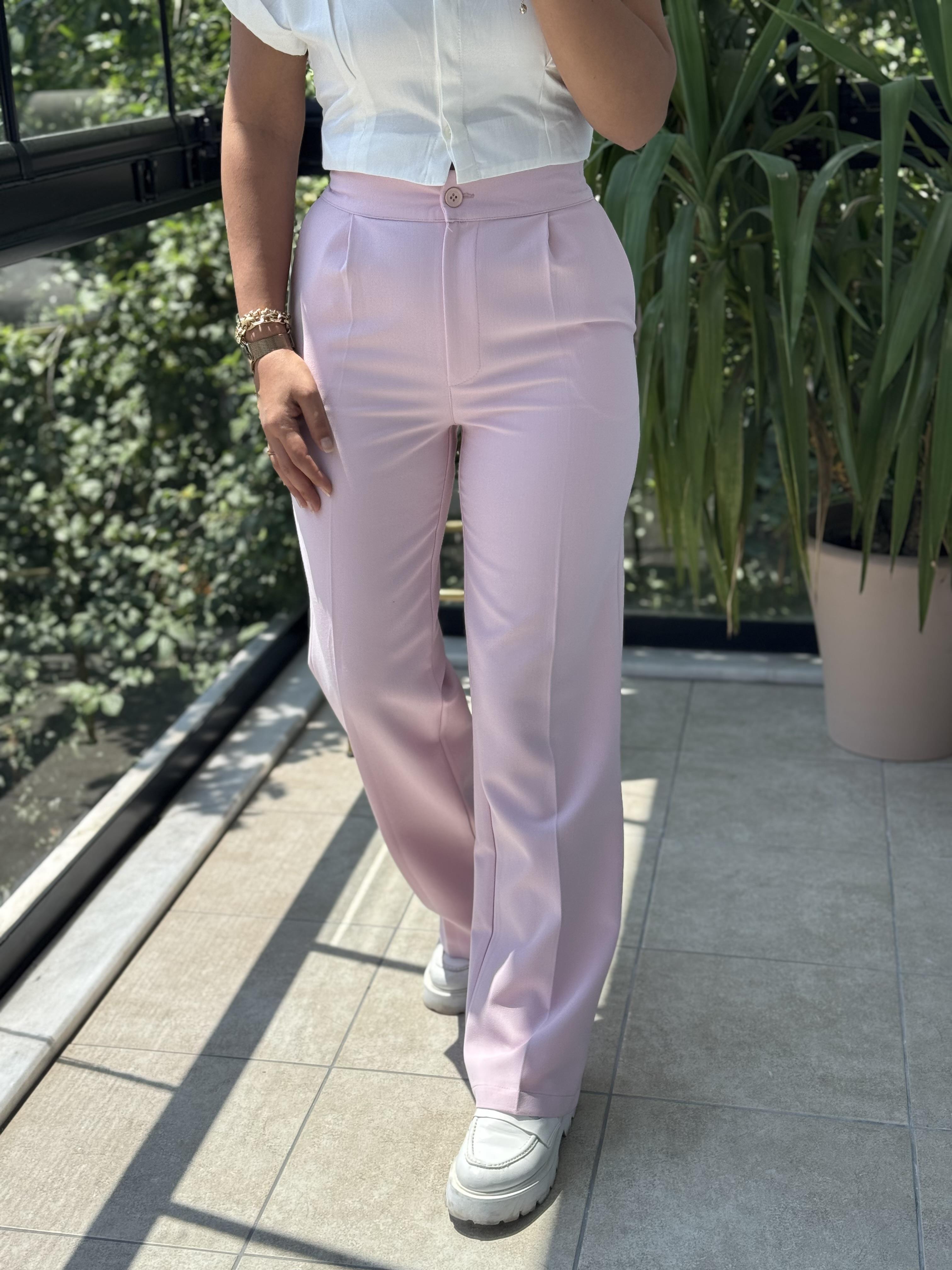 Arka Beli Lastikli Palazzo Kumaş Pantolon Pembe