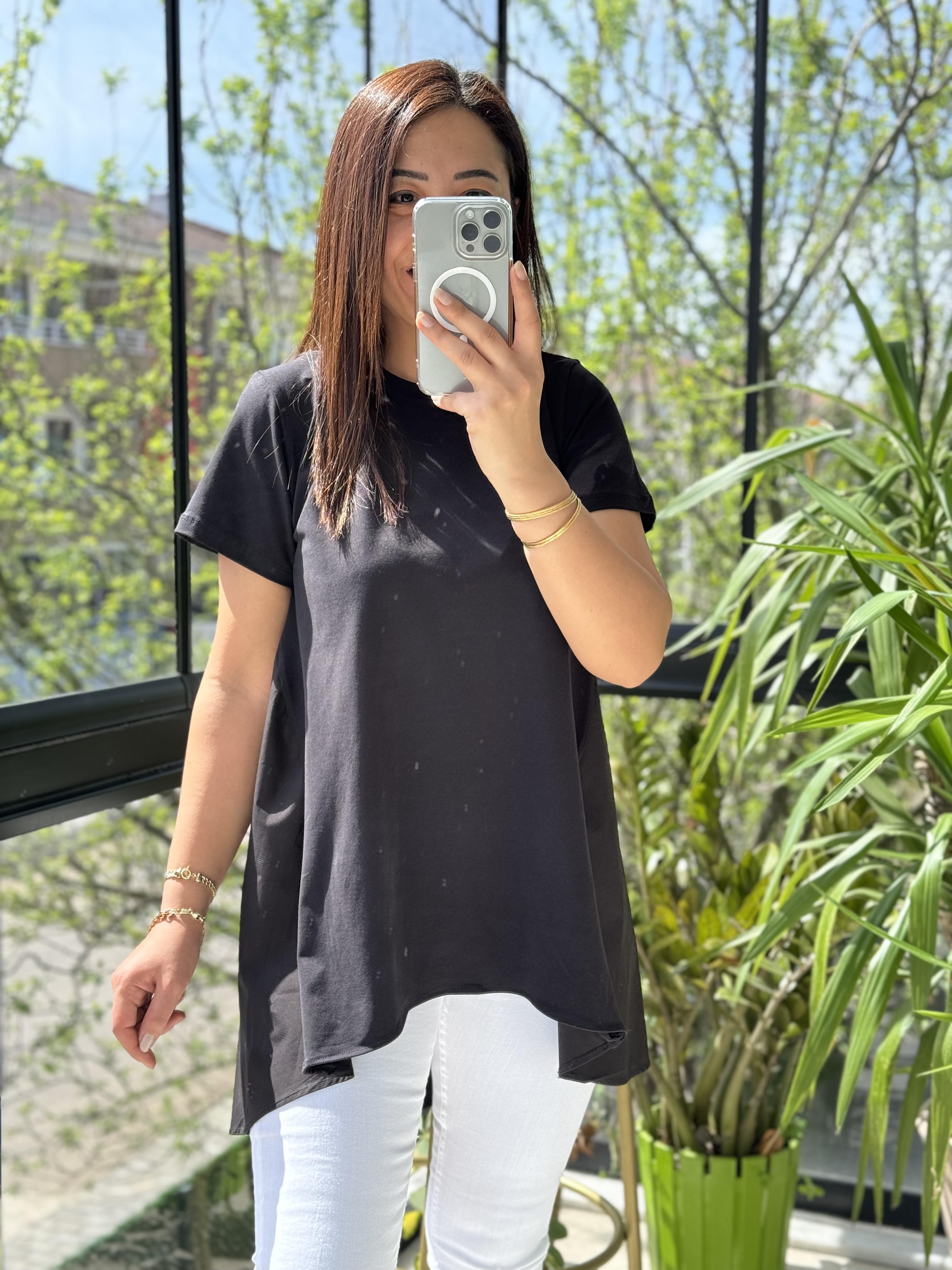 Arkası Poplin Tişört Siyah