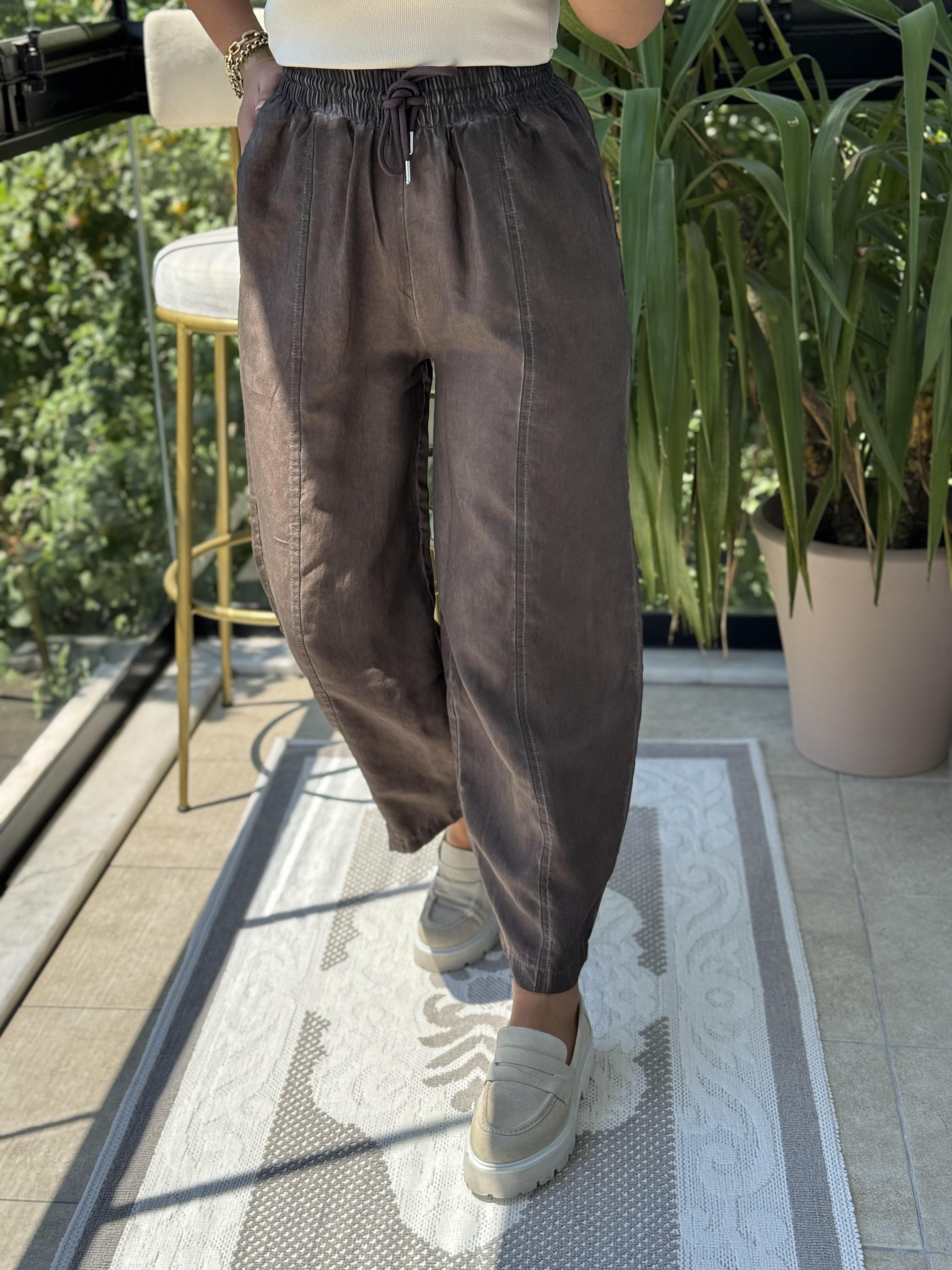 Asit Yıkamalı Bagi Pantolon Kahve