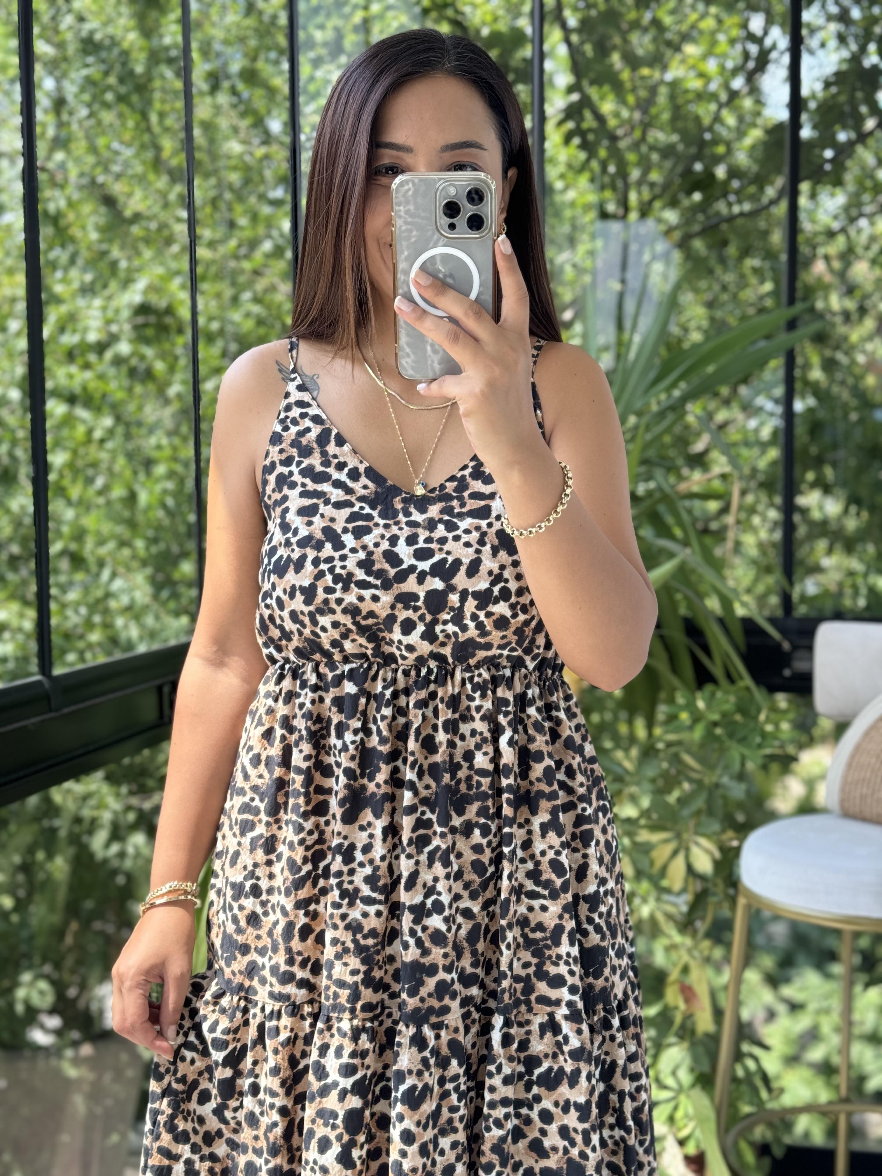 Askılı Leopar Elbise 