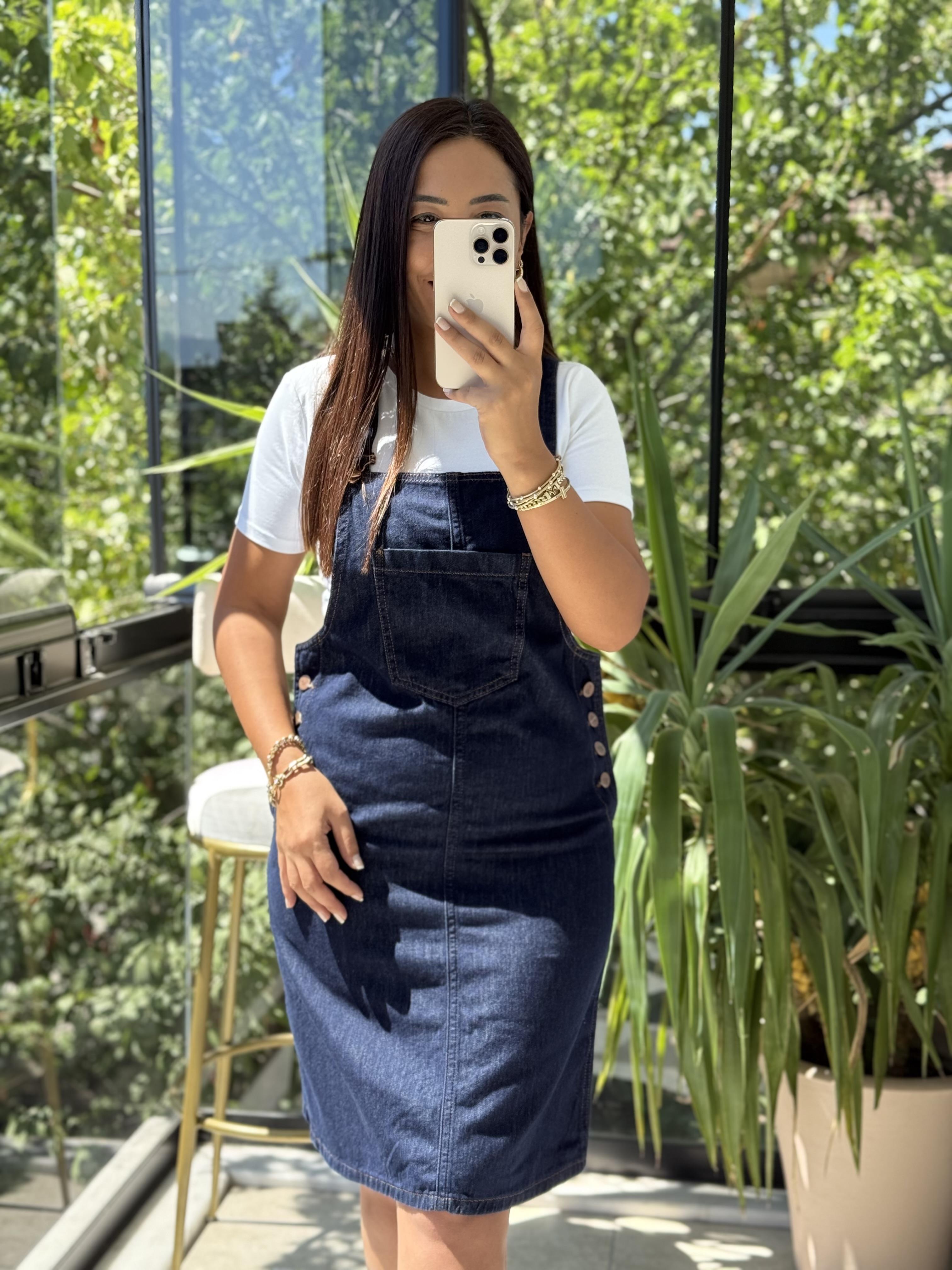 Askılı Salopet Elbise Slaplı Lacivert