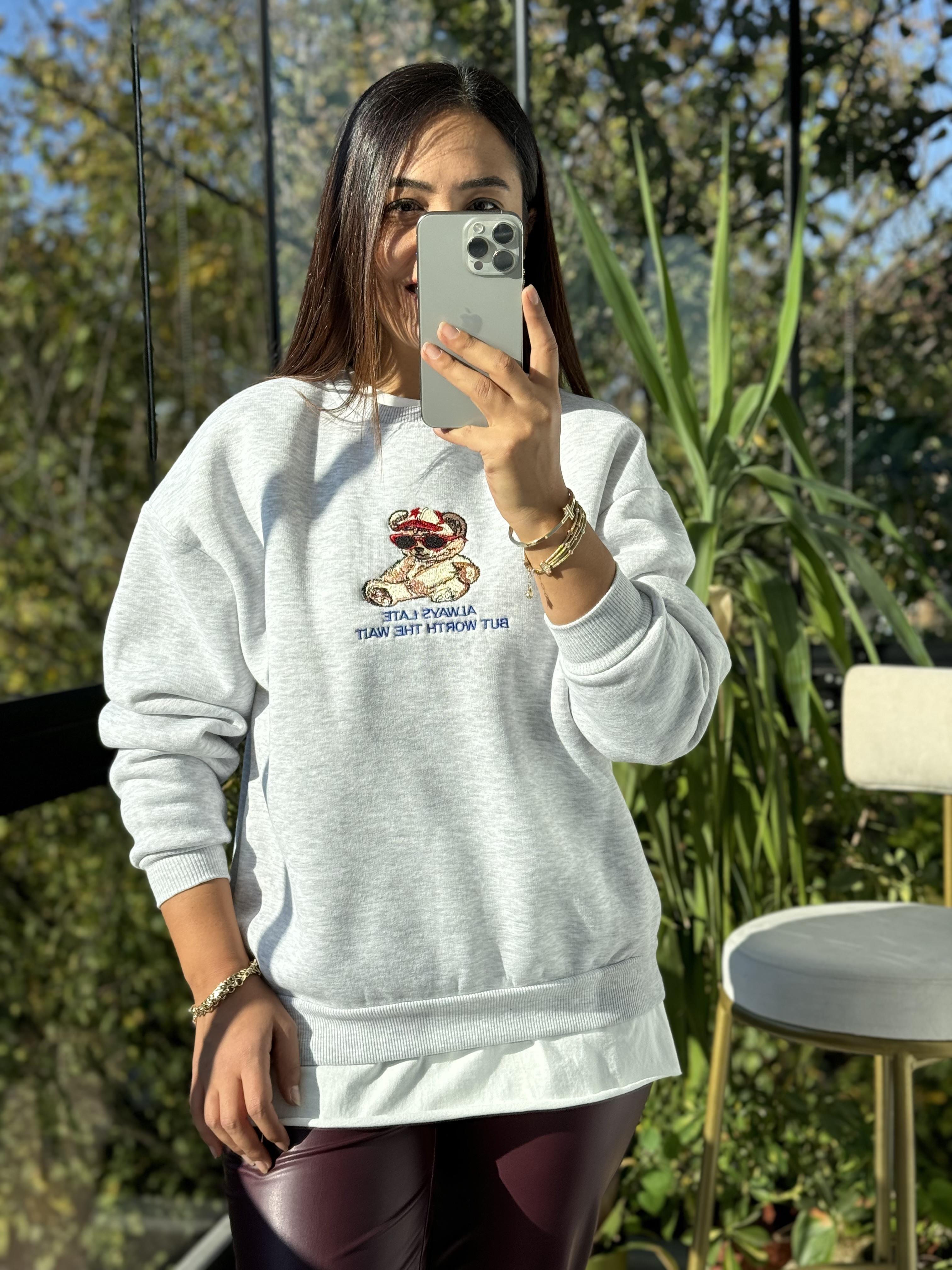 Ayıcıklı Sweatshirt Gri