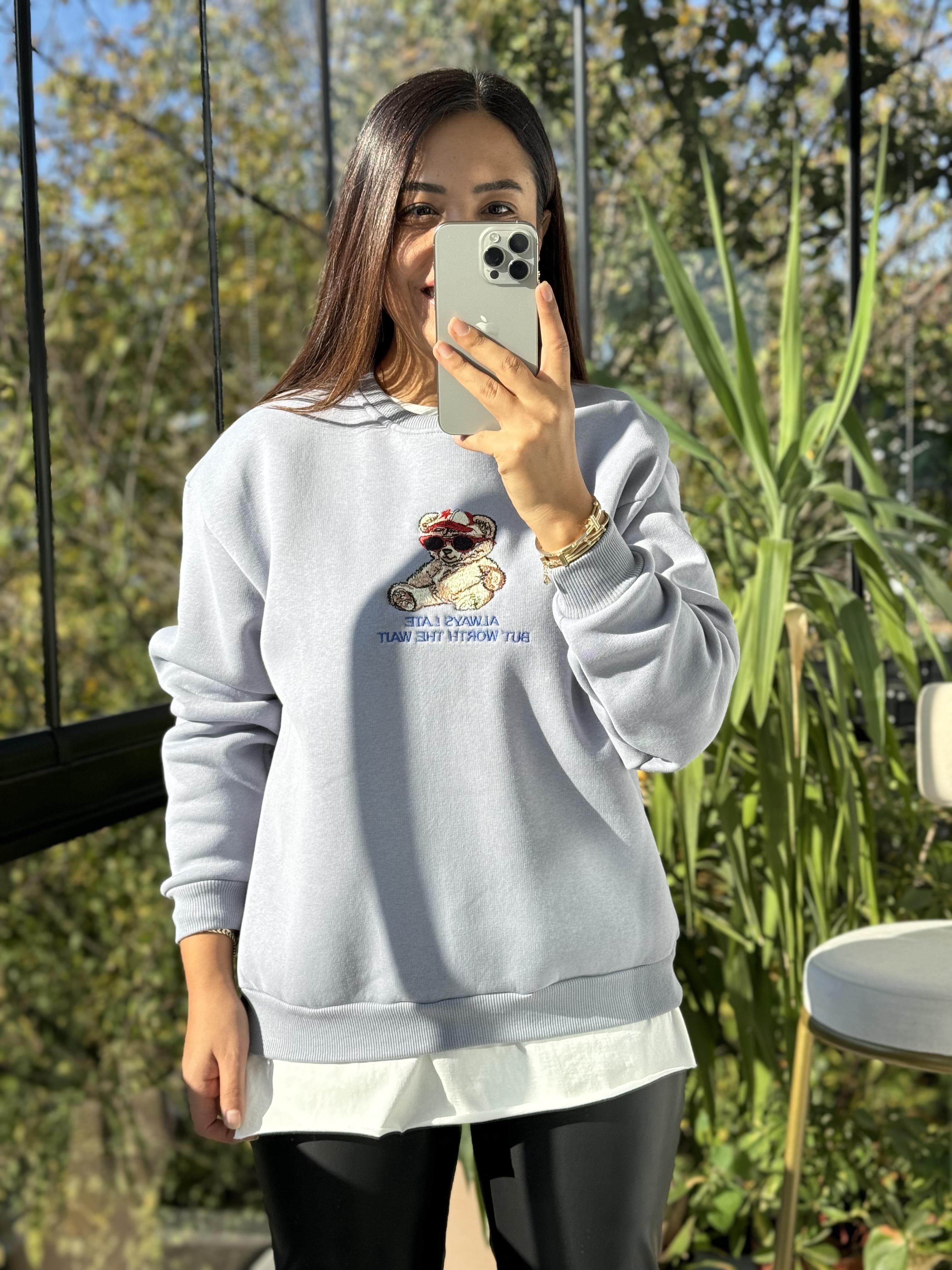 Ayıcıklı Sweatshirt Mavi