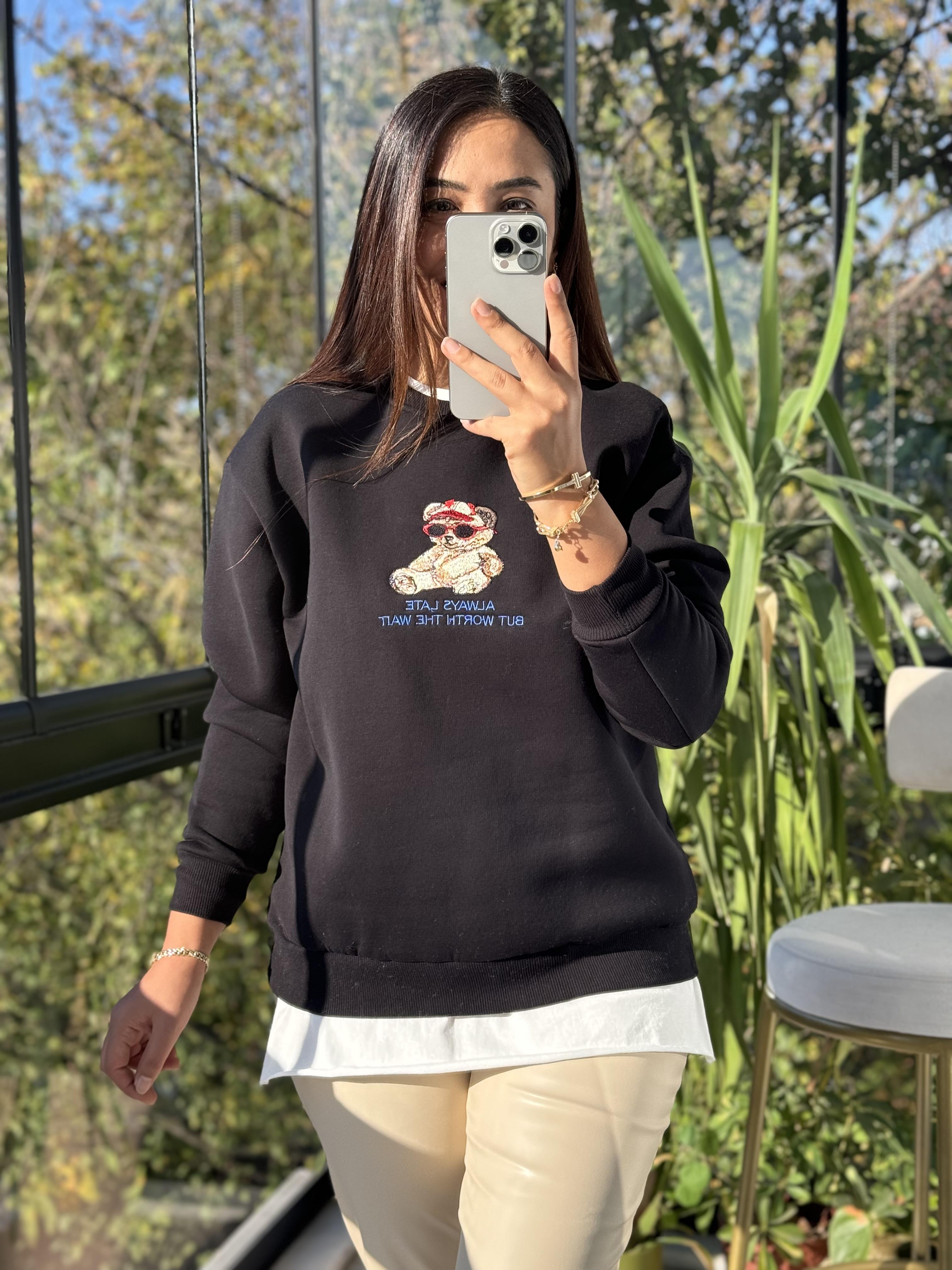 Ayıcıklı Sweatshirt Siyah