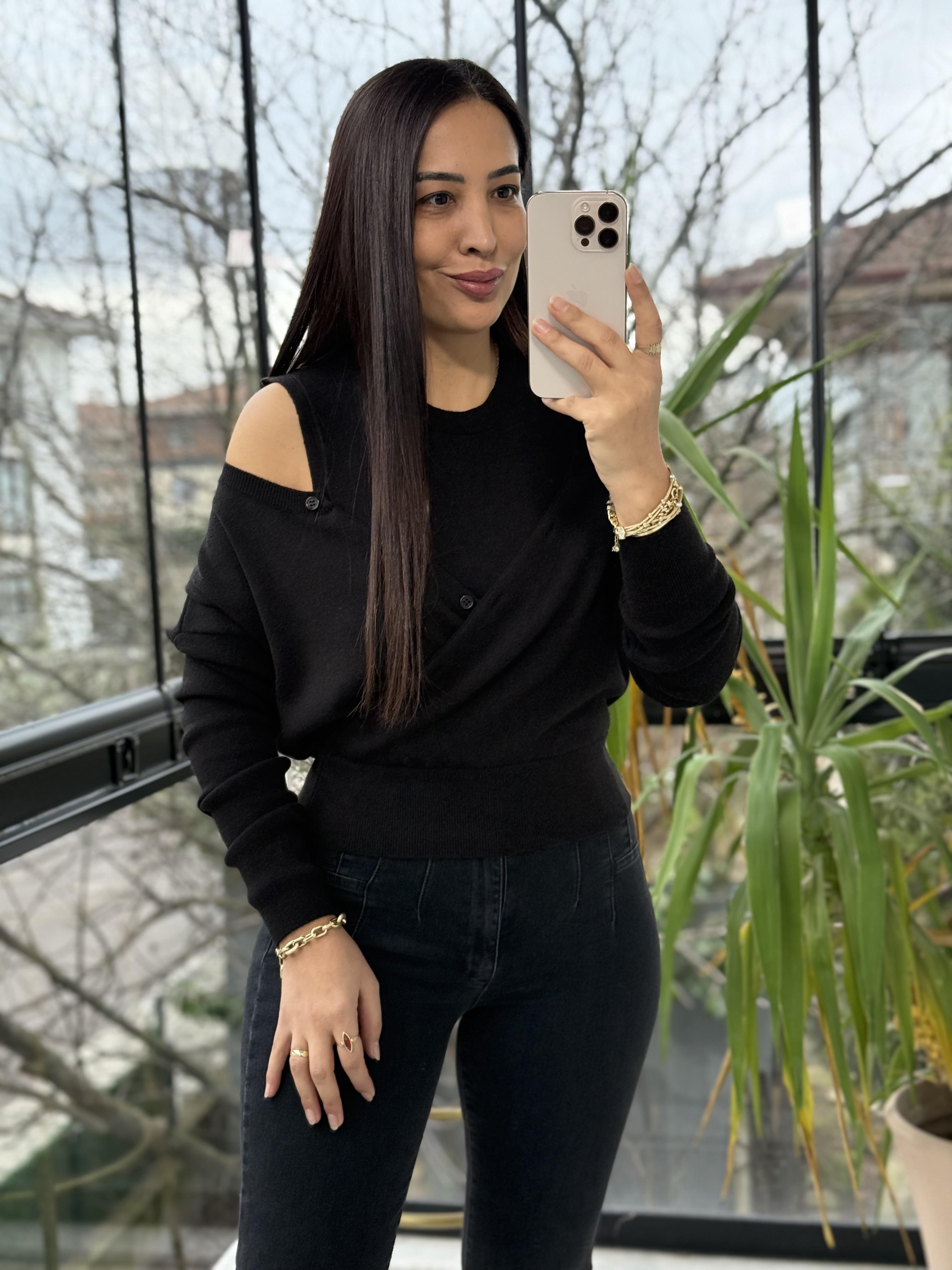 Çift Parçalı Triko Bluz Siyah