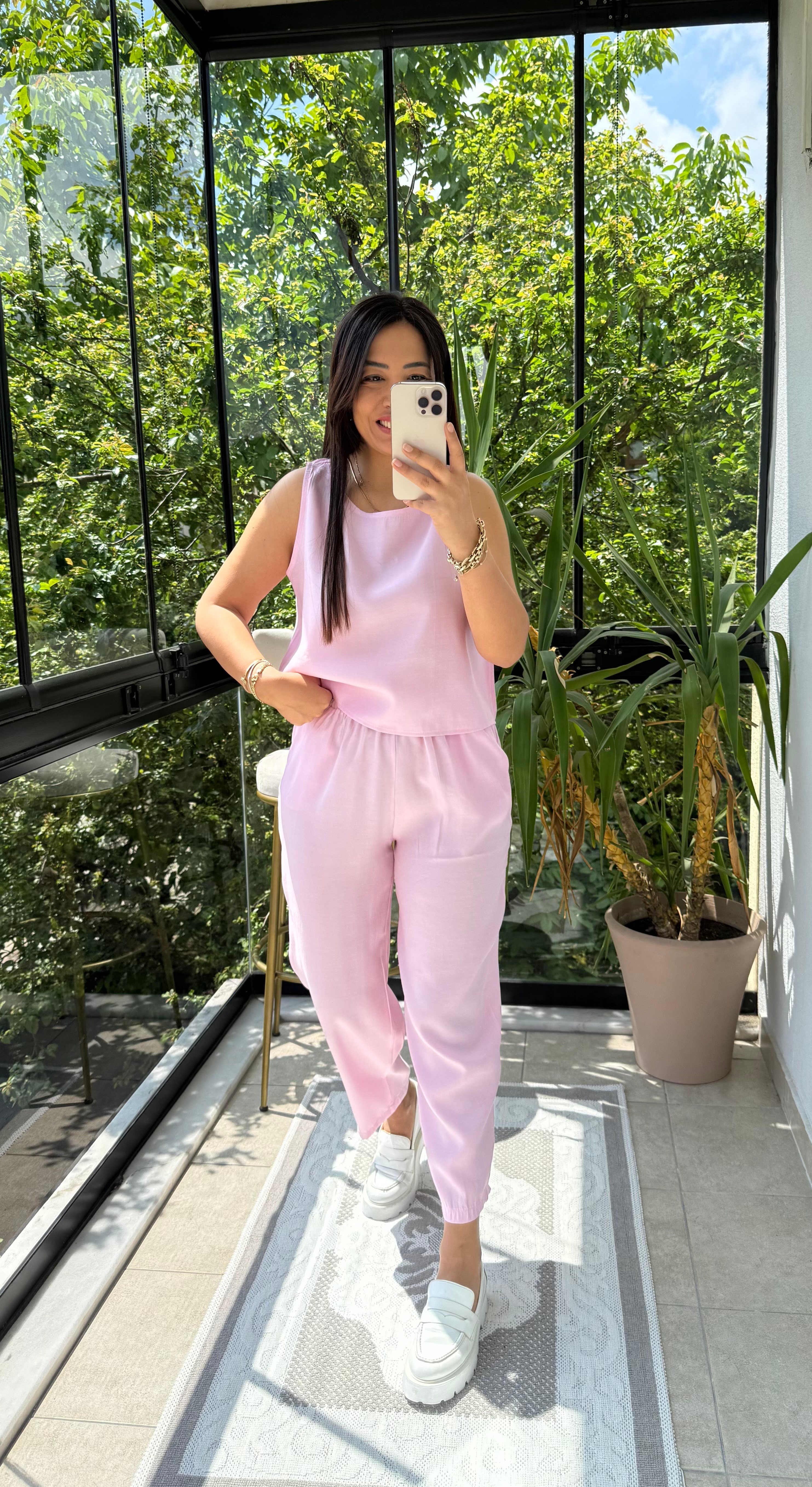 Sıfır Kol Tensel Takım Pembe