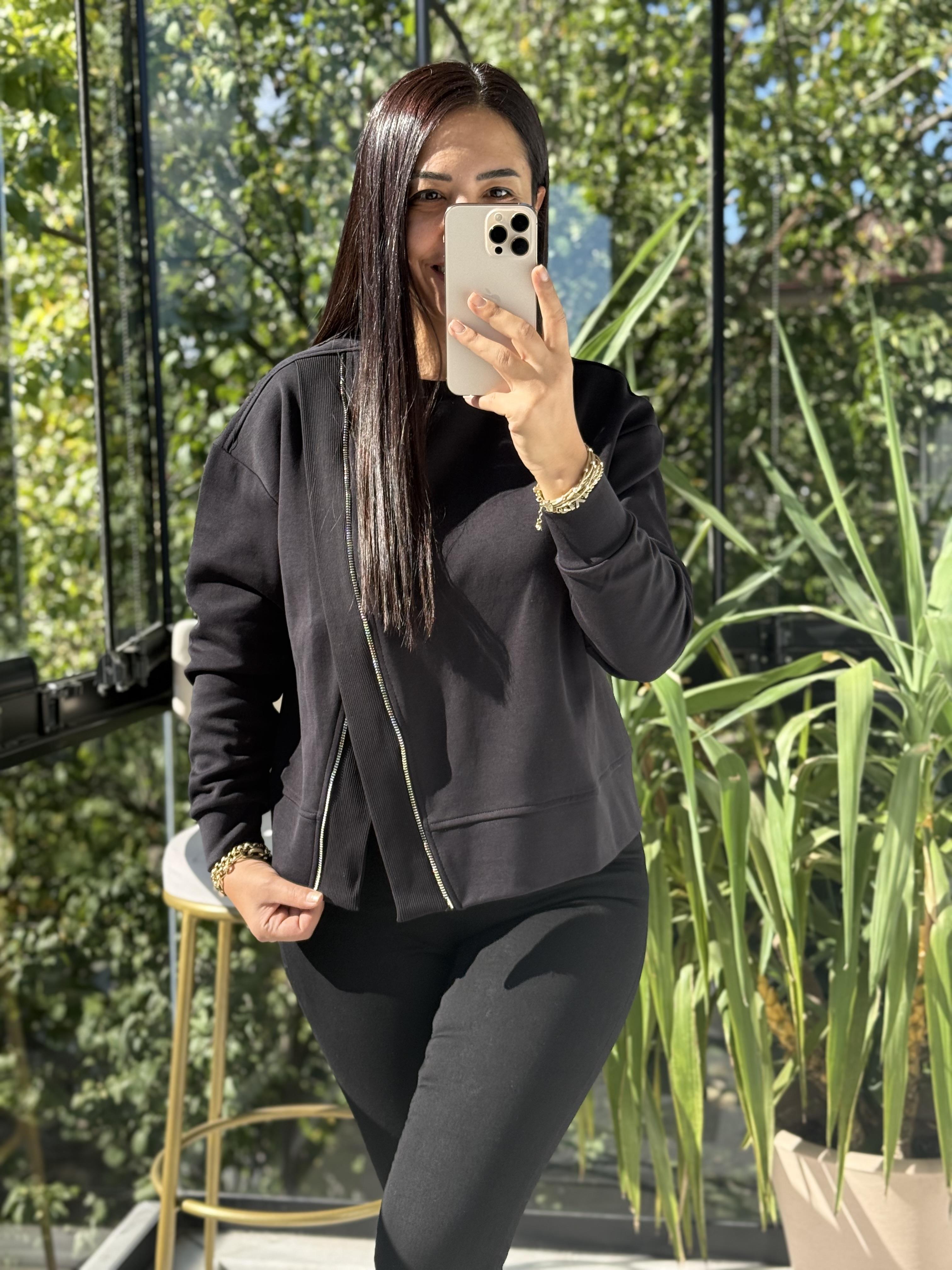 Asimetrik fermuarlı Sweathirt Siyah