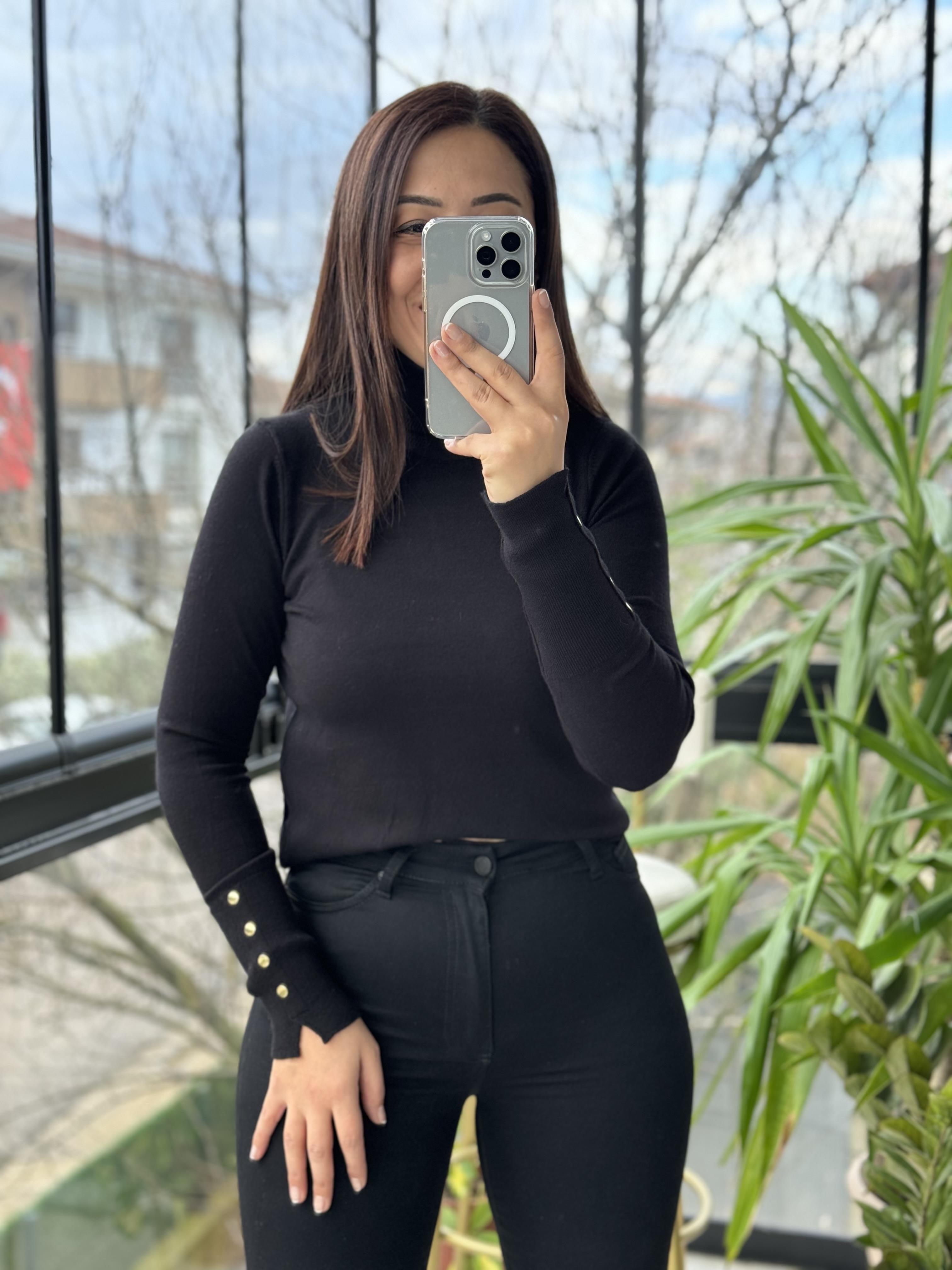 Balıkçı Uzun Kollu Kazak Siyah