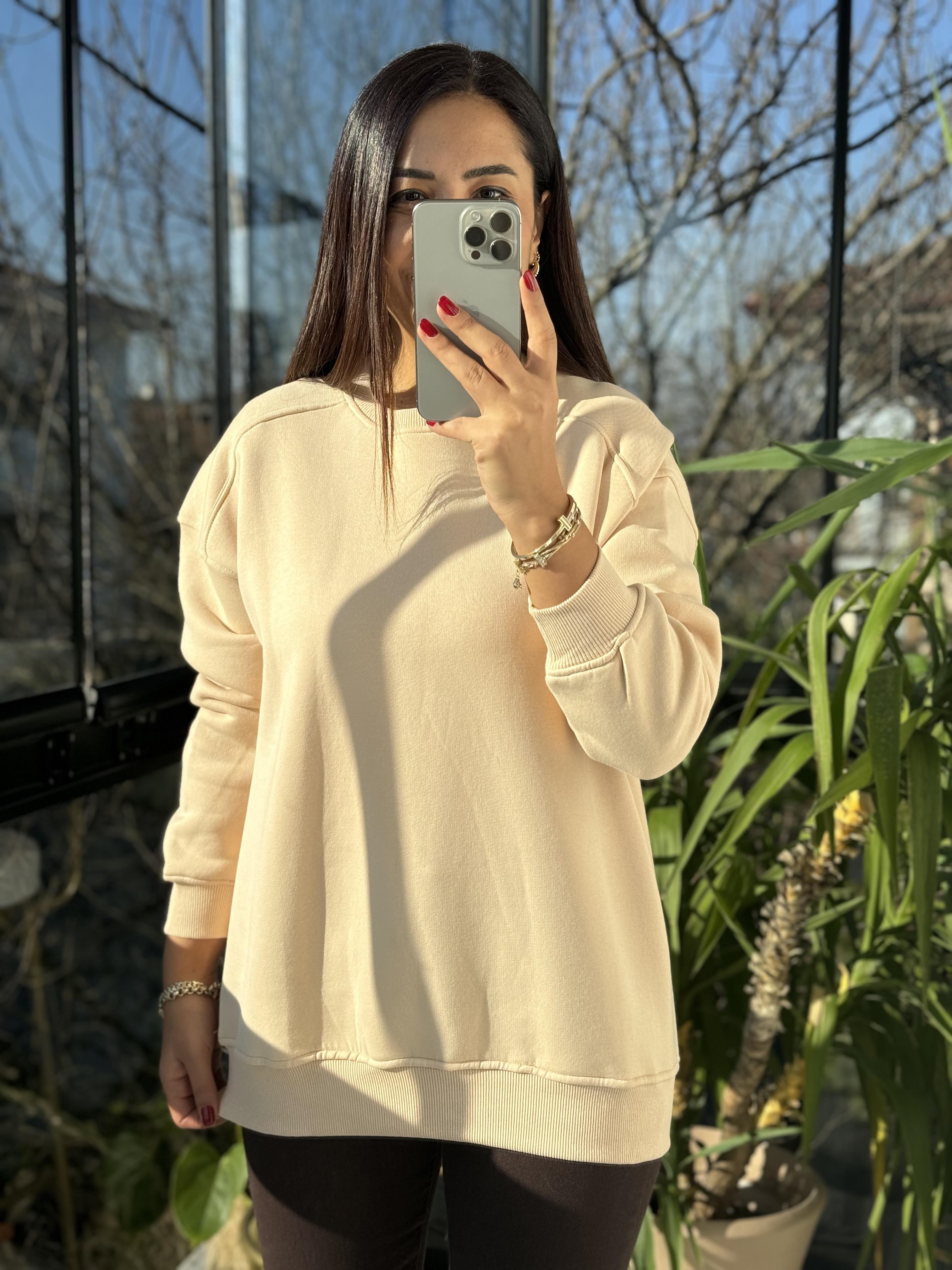 Basic Sweatshirt Krem