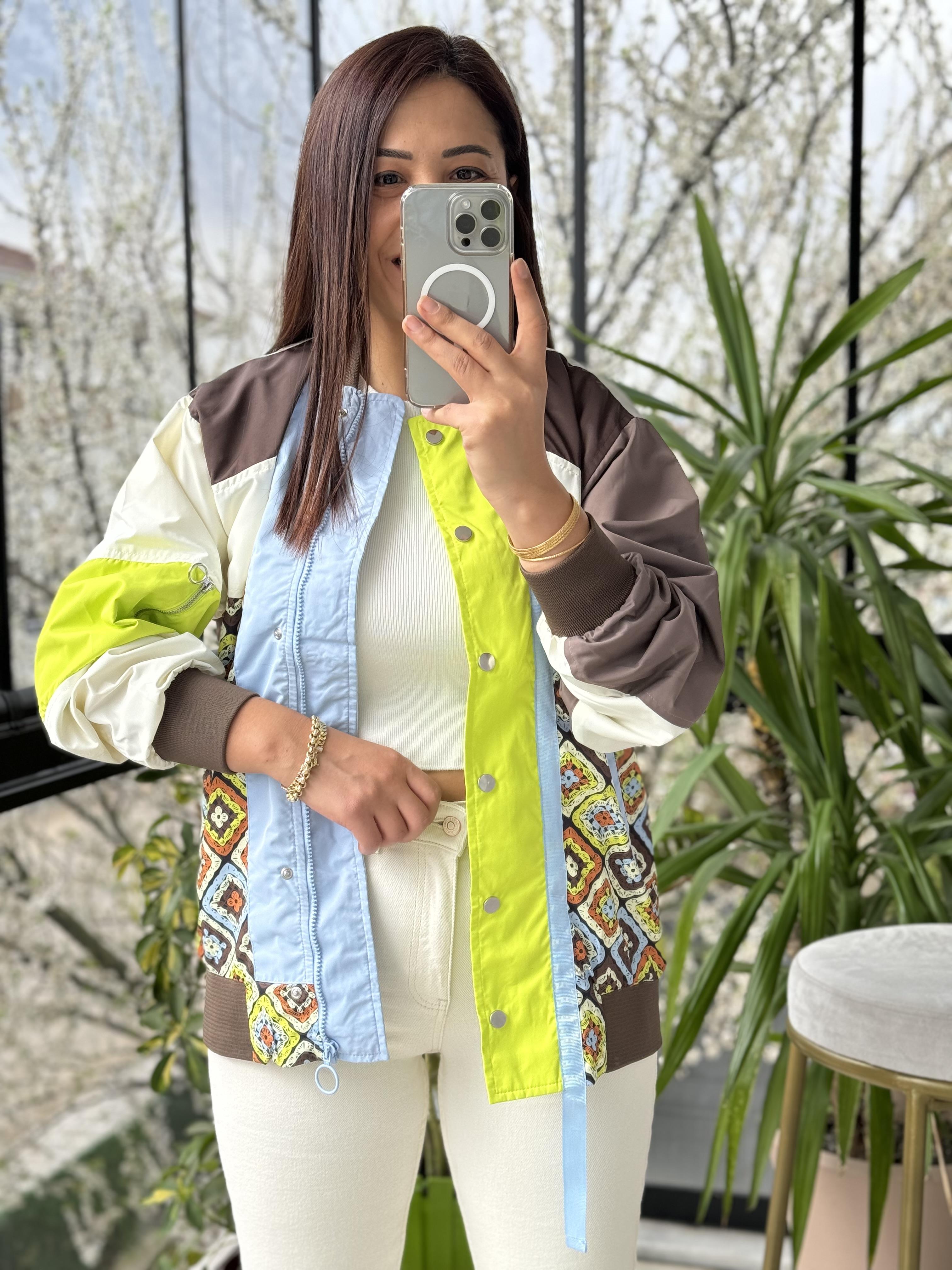 Baskılı Bomber Yağmurluk Kahve