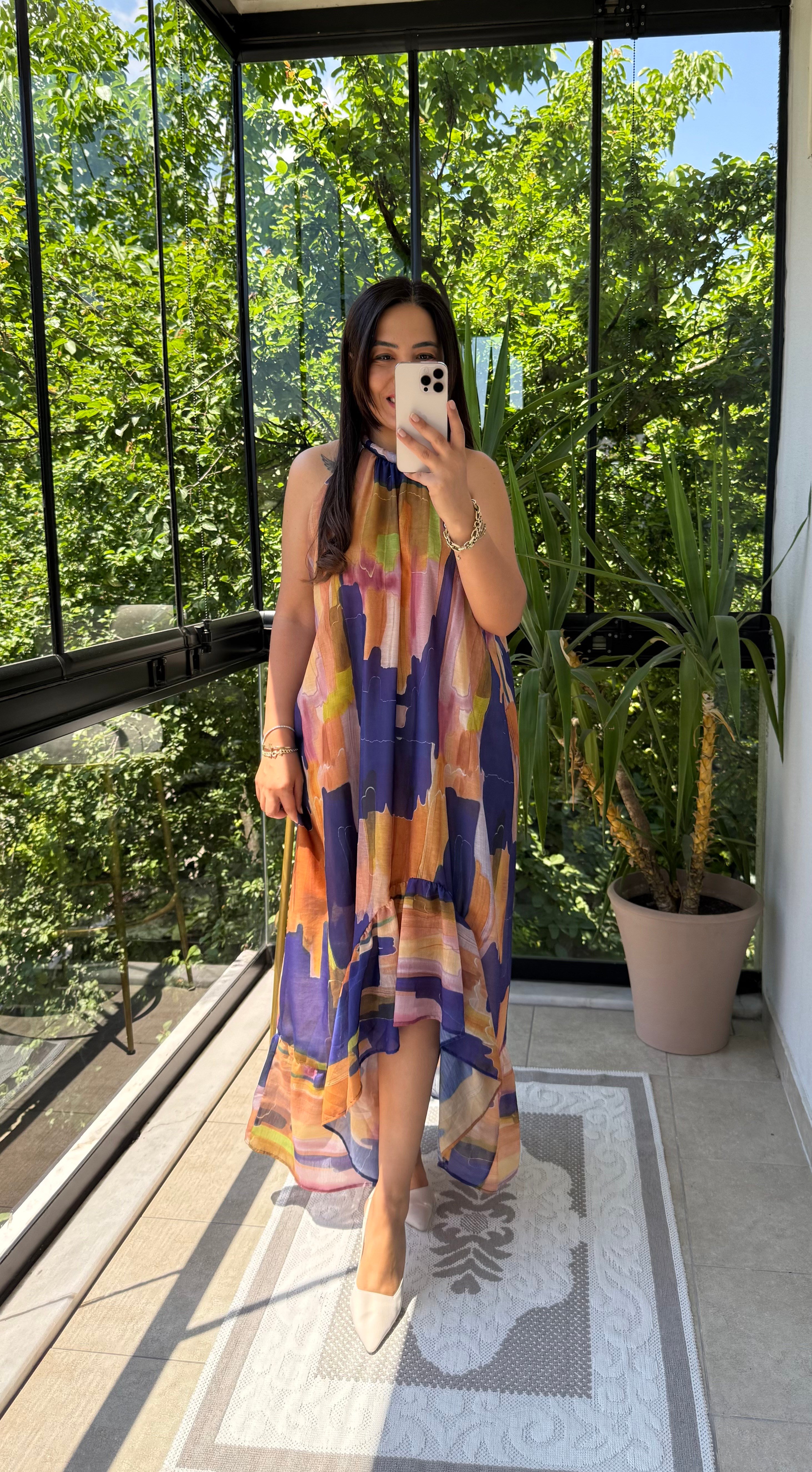 Halter Elbise Renkli