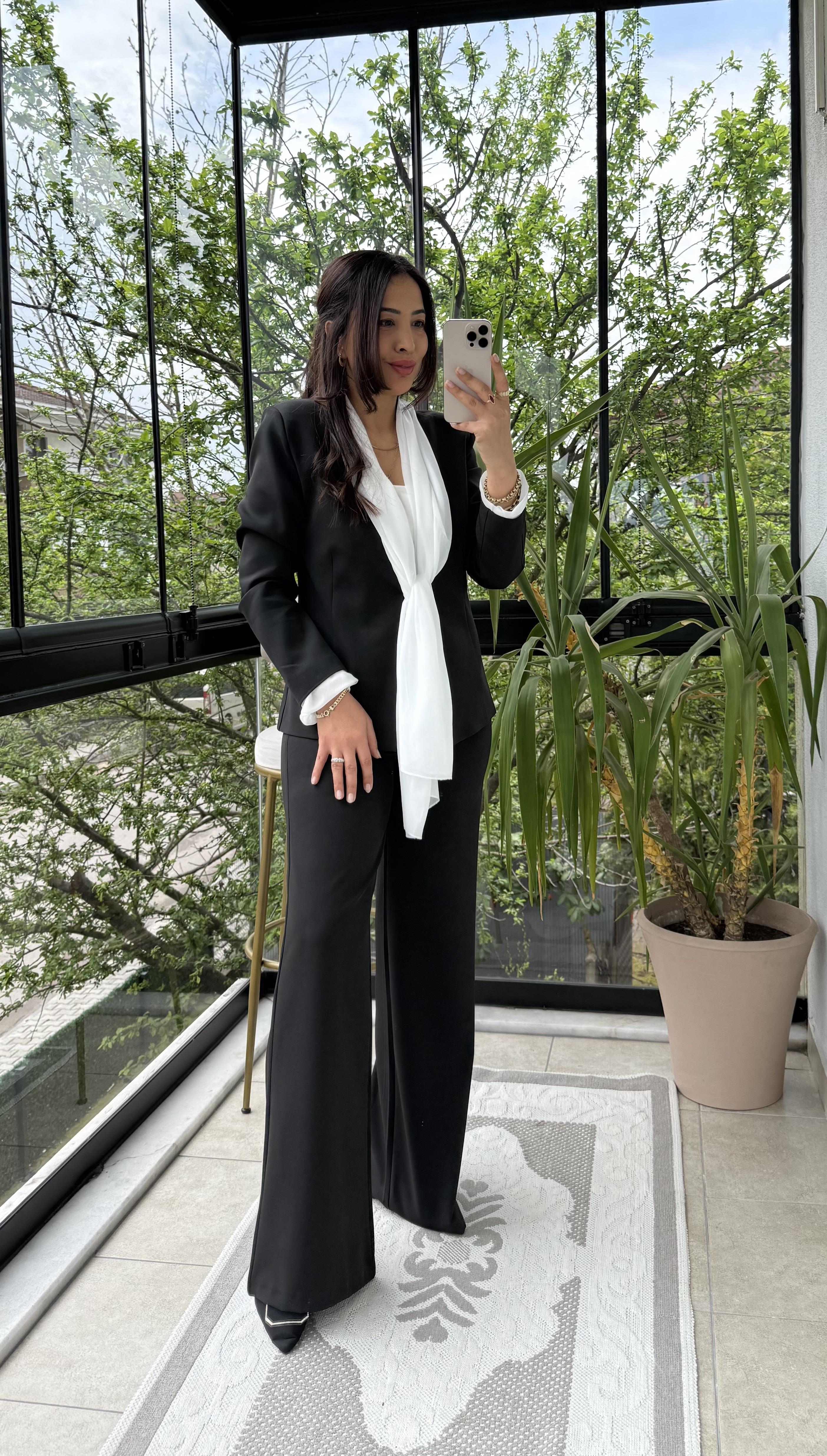 Kendinden Şallı Ceket Takım Siyah