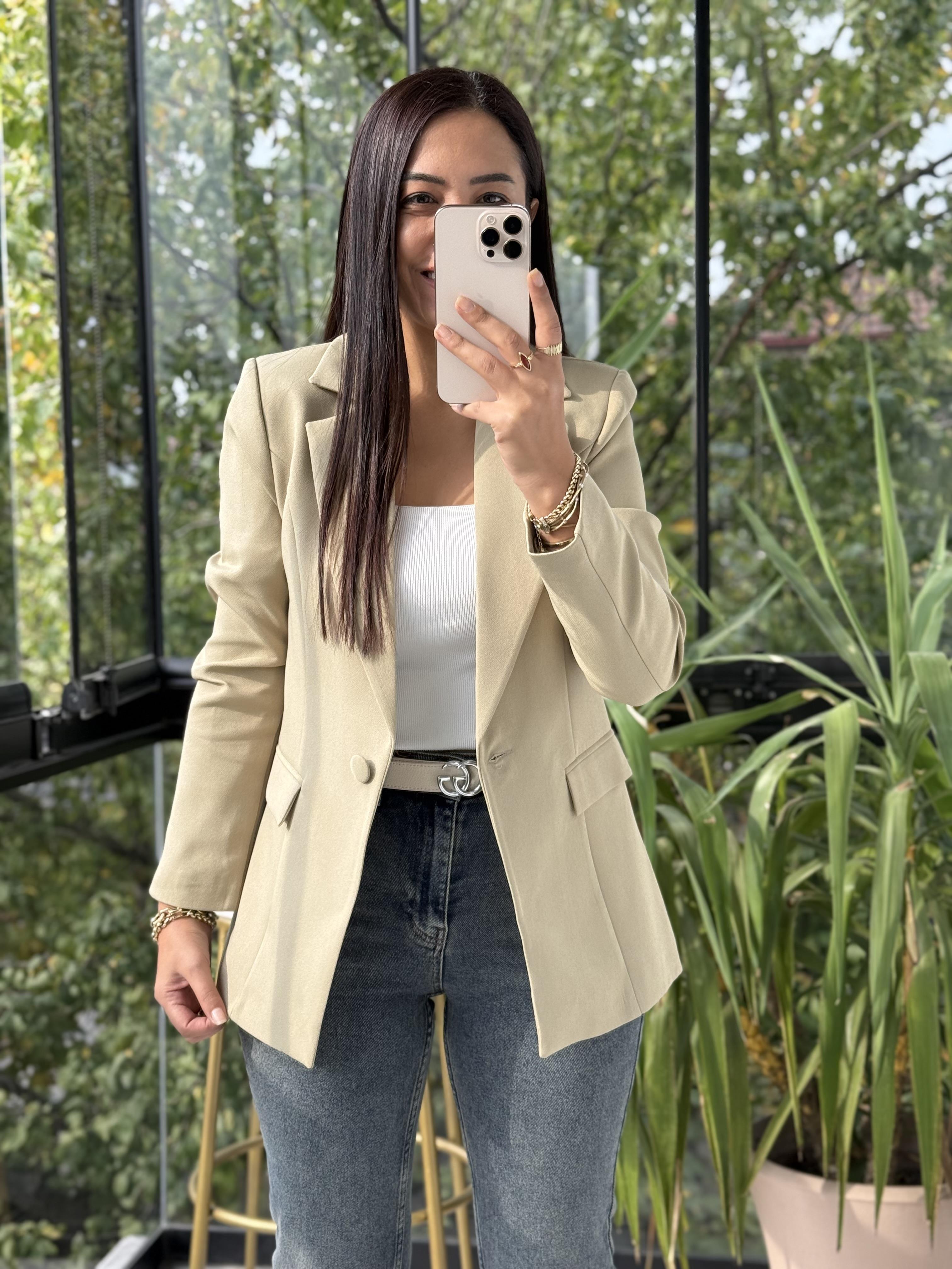 Tek Düğme Blazer Ceket Haki Yeşili