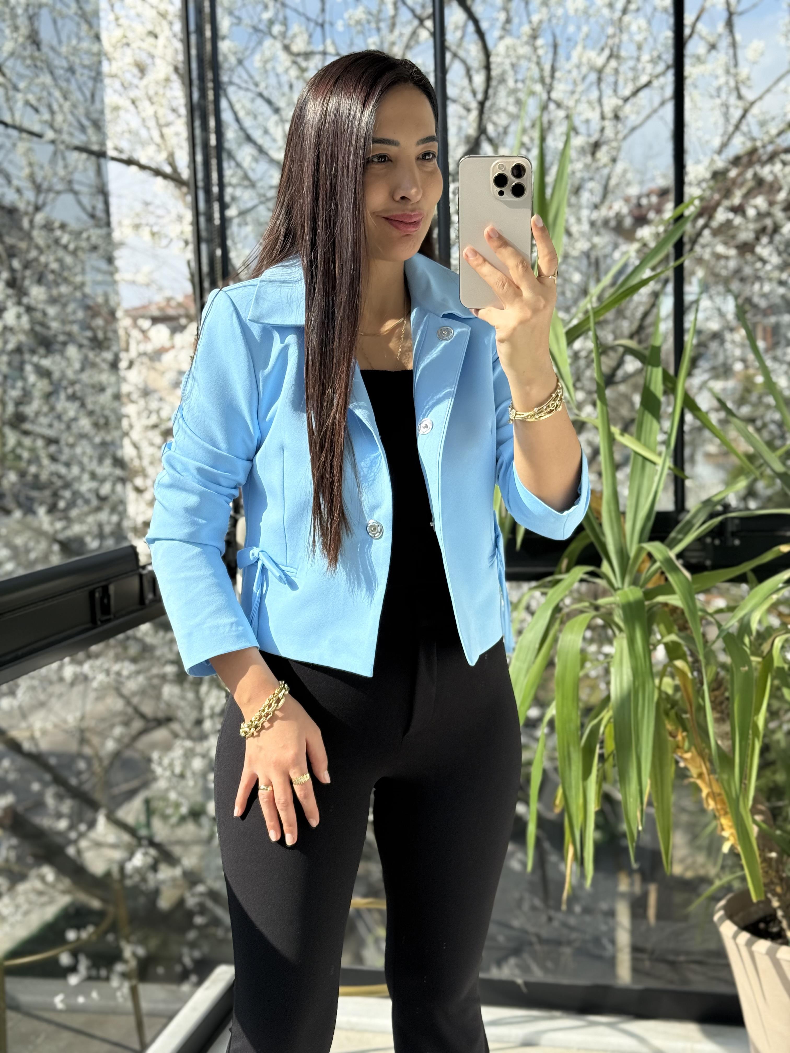 Uzun Kol Fiyonklu Blazer Ceket Bebe Mavi