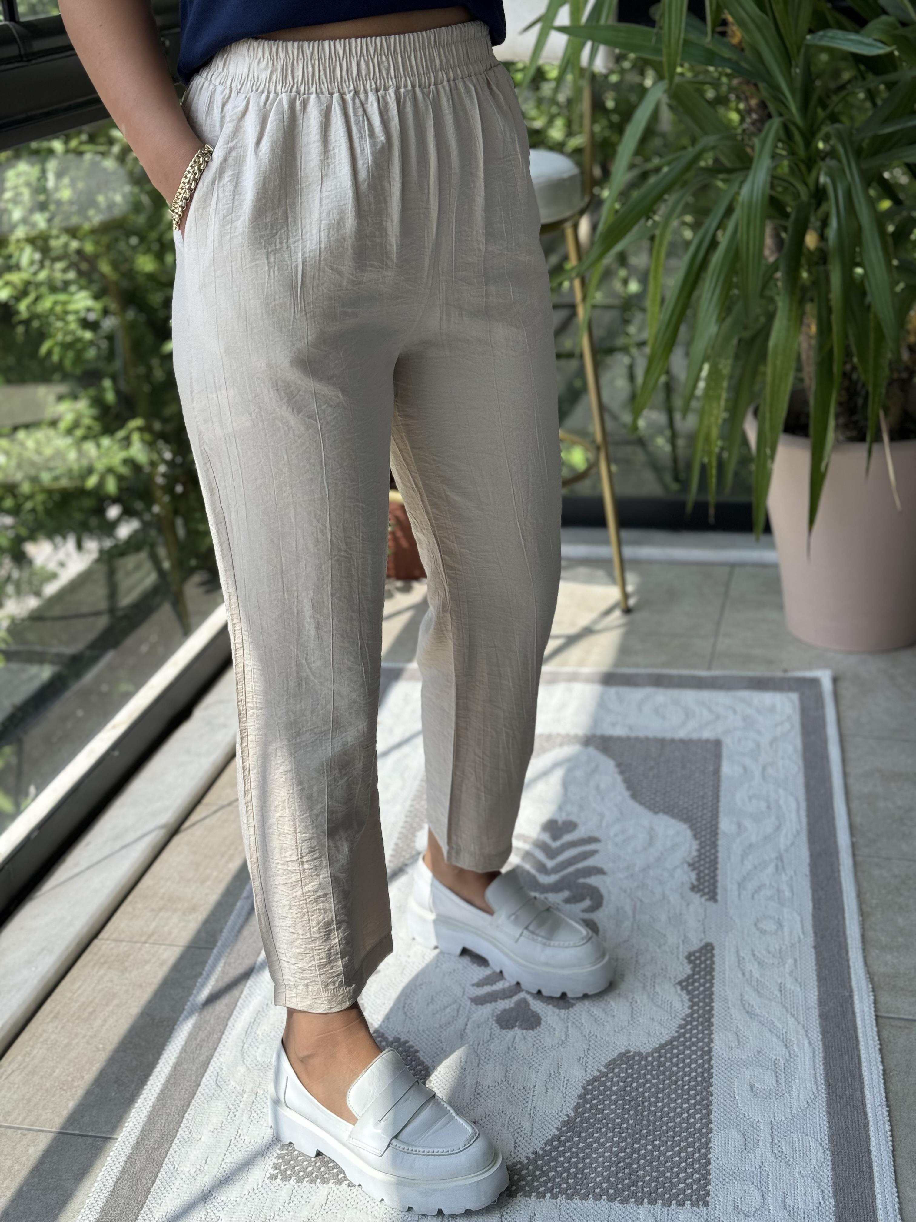 Bej Tensel Kumaş Pantolon