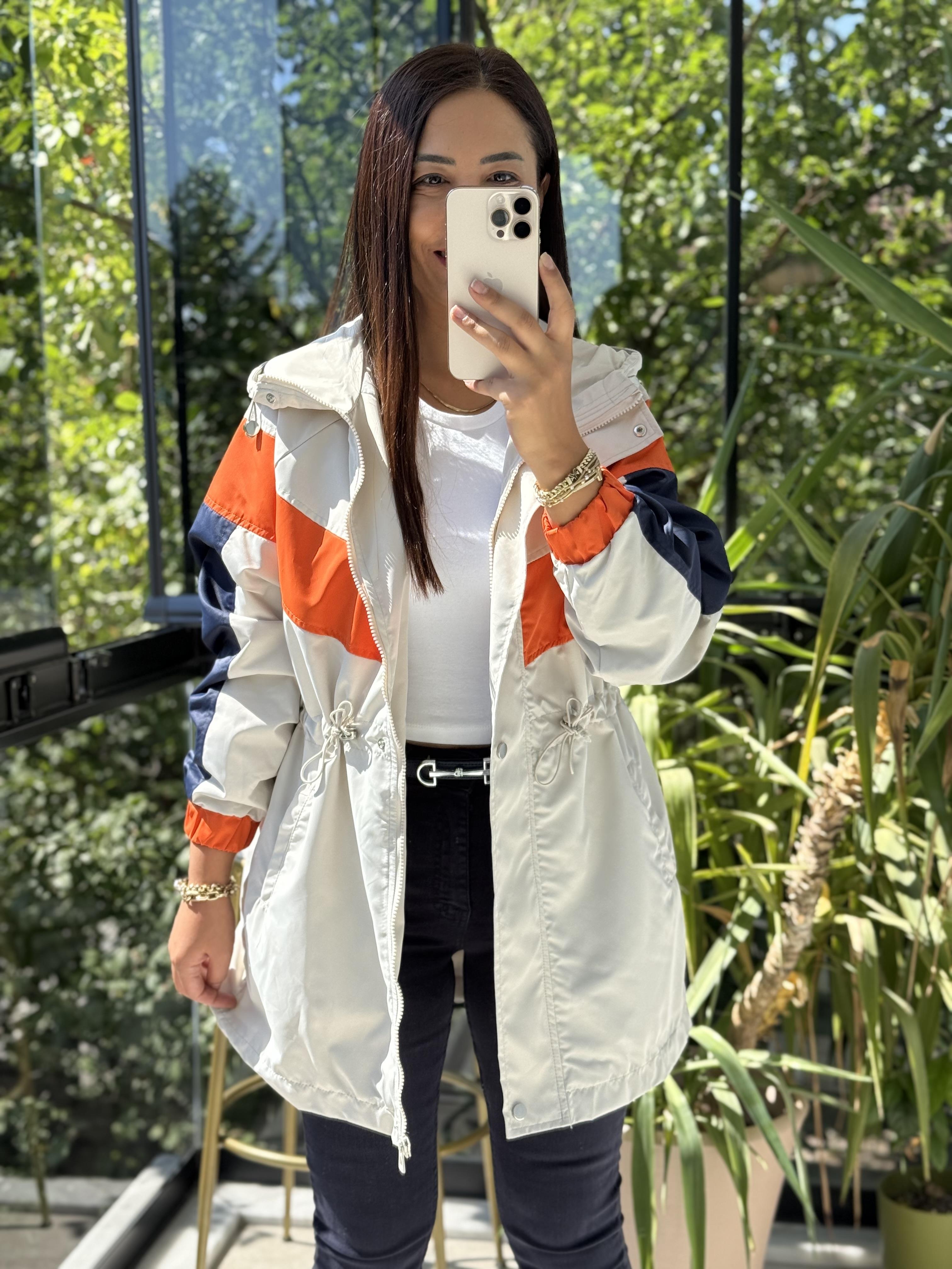 Renk Blok Beli Büzgülü Yağmurluk Taş